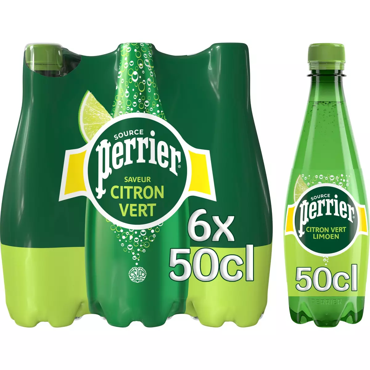 PERRIER Eau gazeuse aromatisée saveur citron vert bouteilles 6x50cl