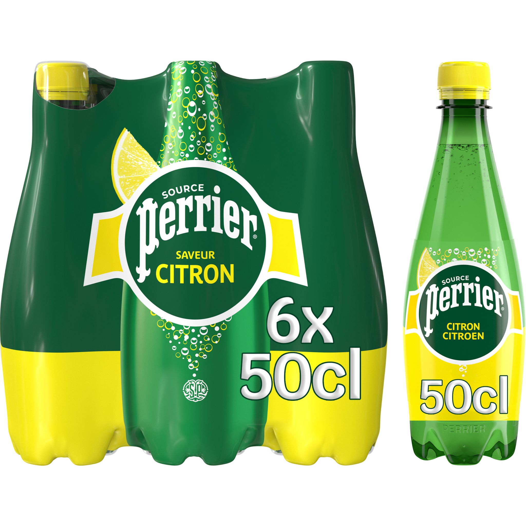 PERRIER Eau gazeuse aromatisée au citron bouteilles 6x50cl