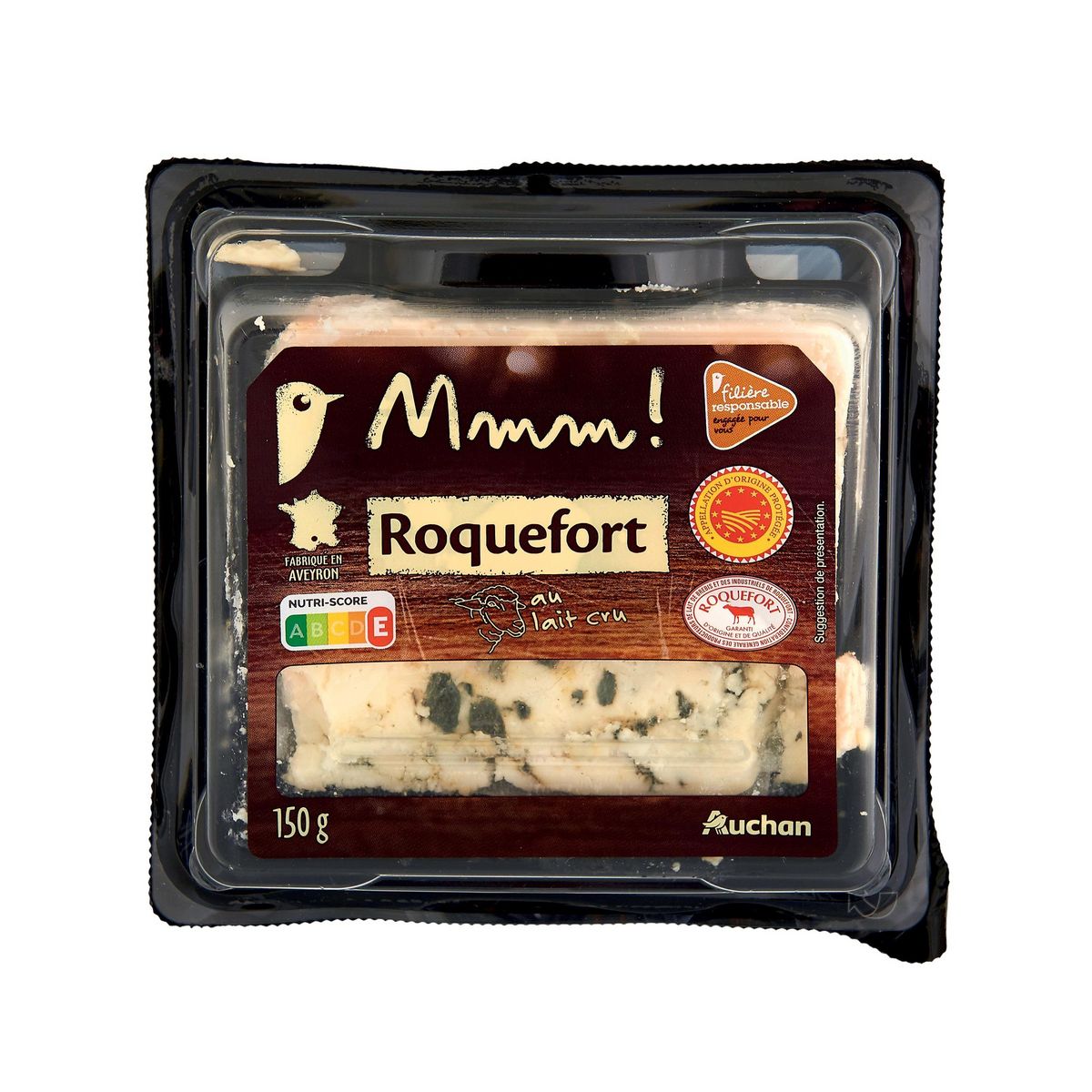 AUCHAN TERROIR CULTIVONS LE BON Roquefort au lait cru de brebis AOP 150g