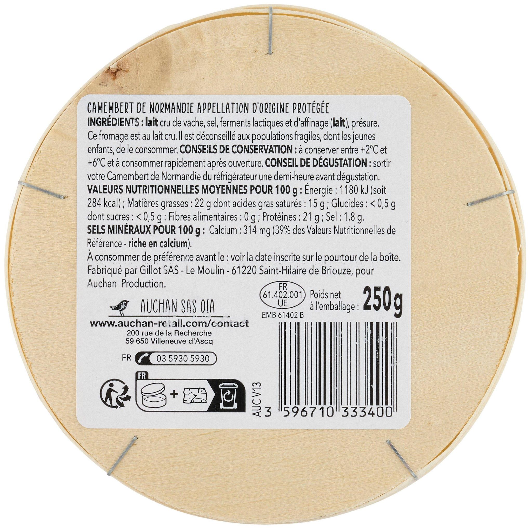 Voir la diapositive 4 : AUCHAN TERROIR Camembert de Normandie AOP 250g