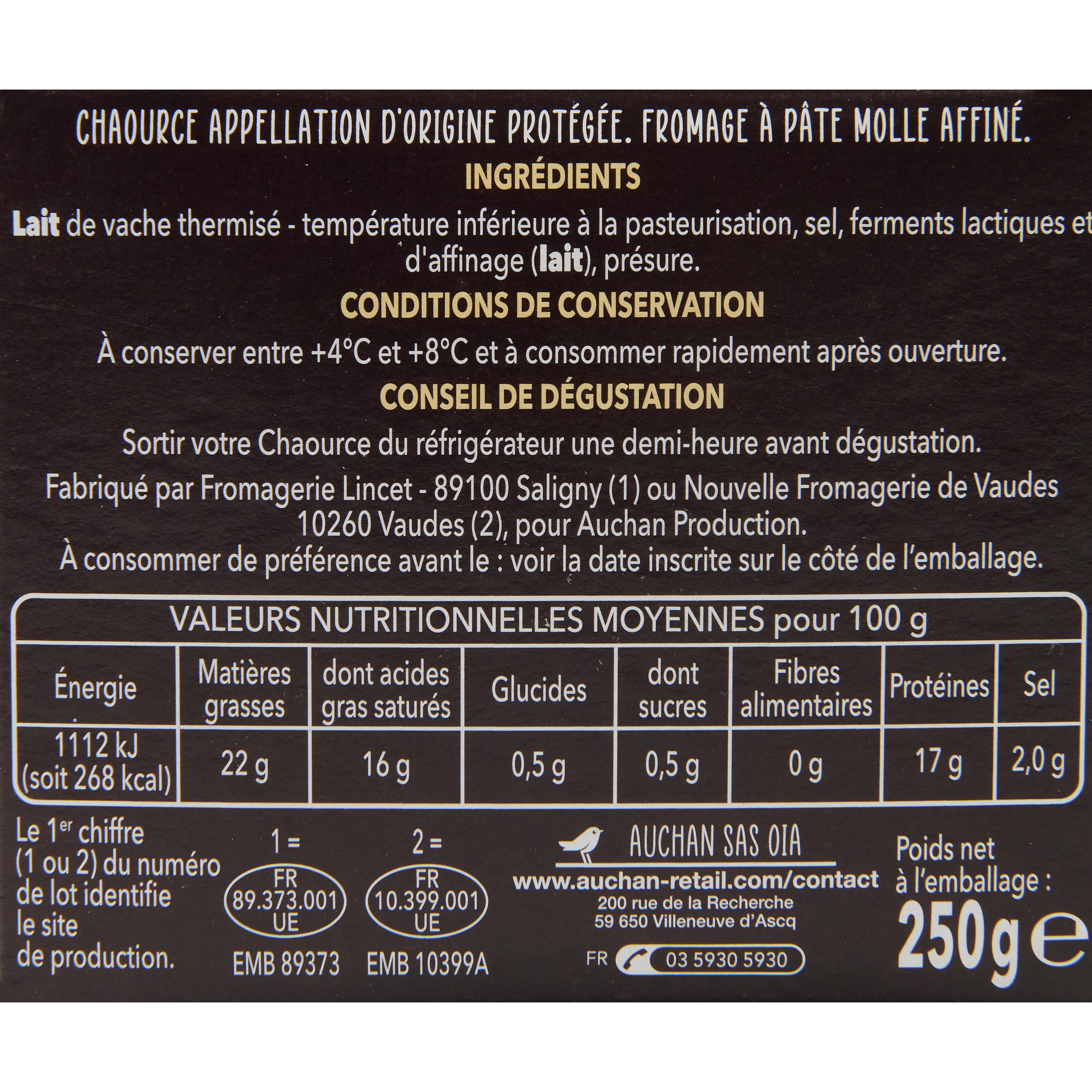 Voir la diapositive 4 : AUCHAN TERROIR Chaource AOP 250g
