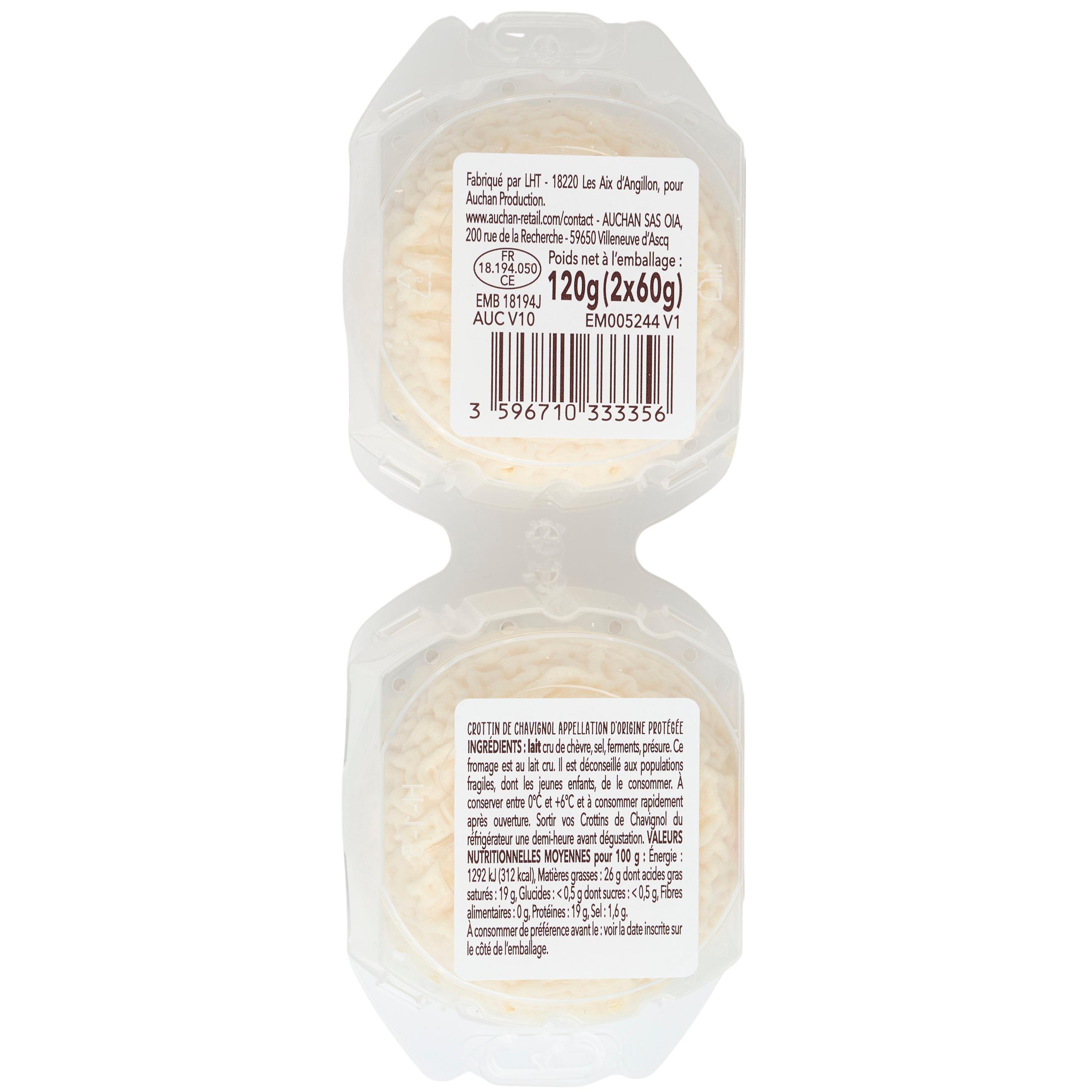 Voir la diapositive 2 : AUCHAN TERROIR Crottin de Chavignol AOP 2x60g
