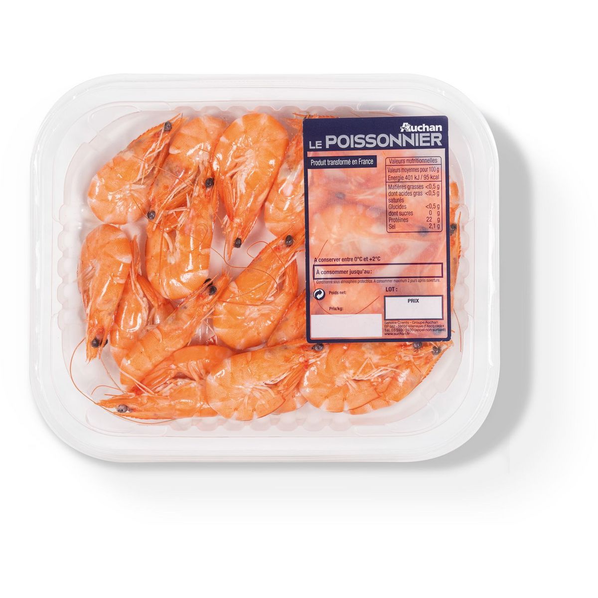 AUCHAN LE POISSONNIER Crevettes entières cuites 80/100 200g