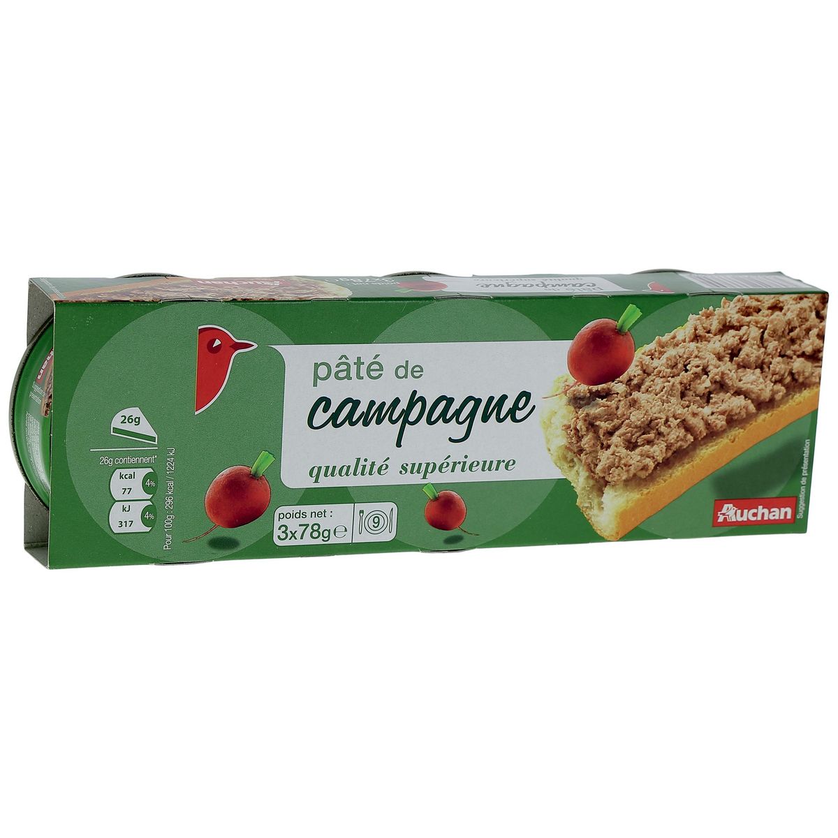 AUCHAN Pâté de campagne 3x78g