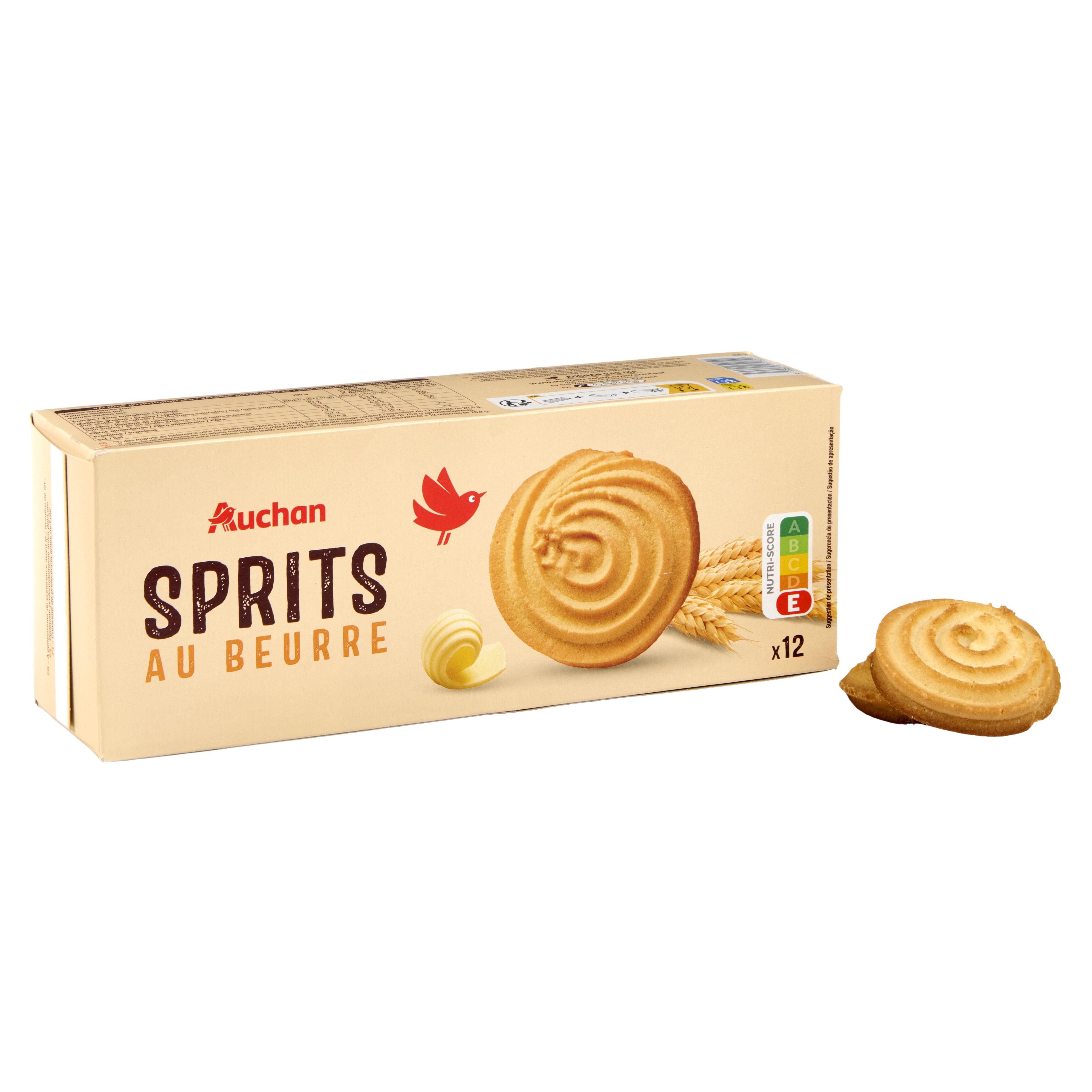 Voir la diapositive 2 : AUCHAN Sprits biscuits sablés au beurre 12 biscuits 250g