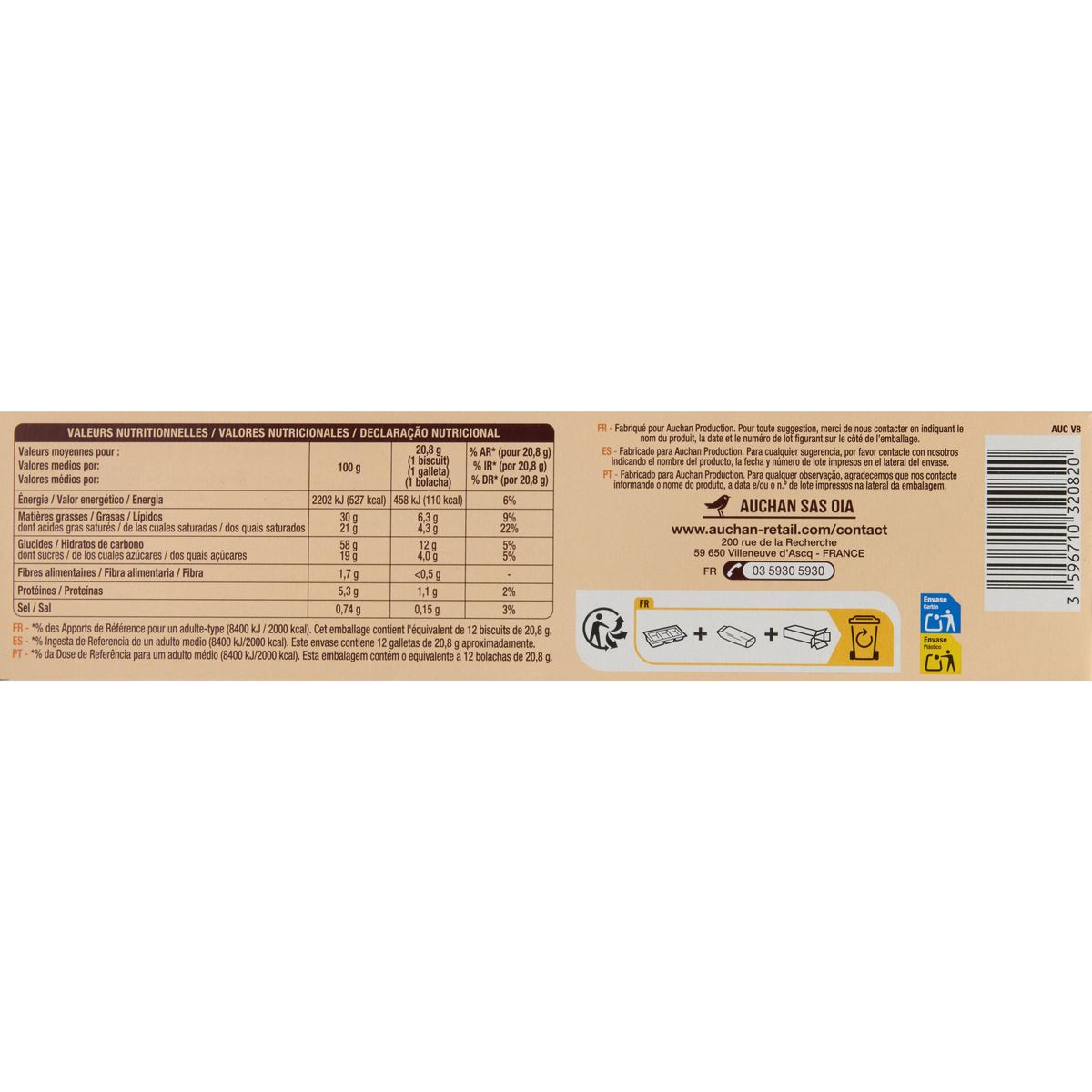 AUCHAN Sprits biscuits sablés au beurre 12 biscuits 250g