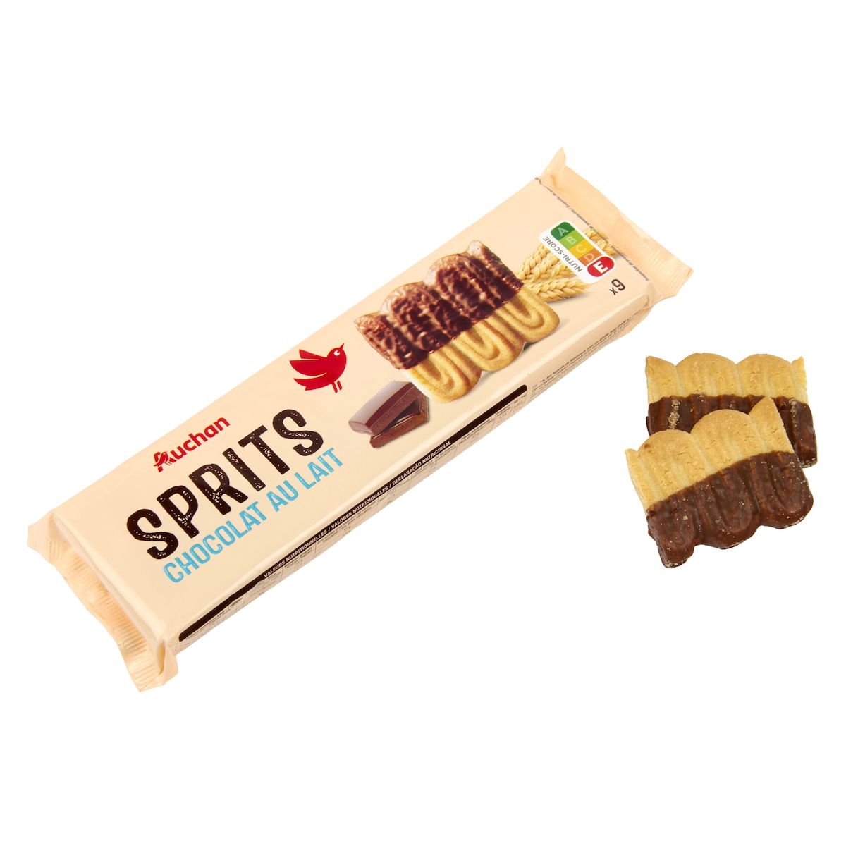 AUCHAN Sprits biscuits au chocolat au lait 9 biscuits 150g