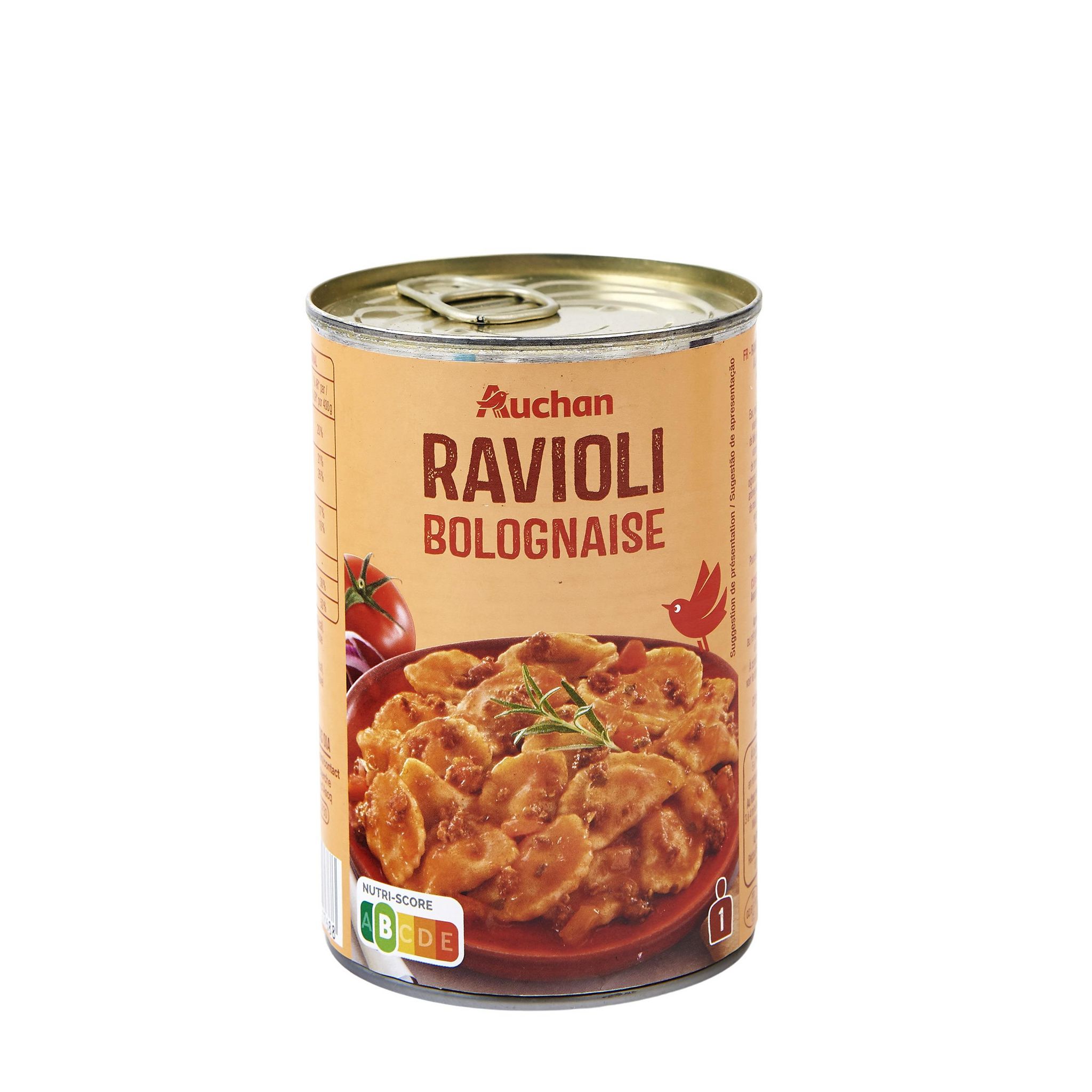 Voir la diapositive 2 : AUCHAN Ravioli bolognaise 1 personne 400g