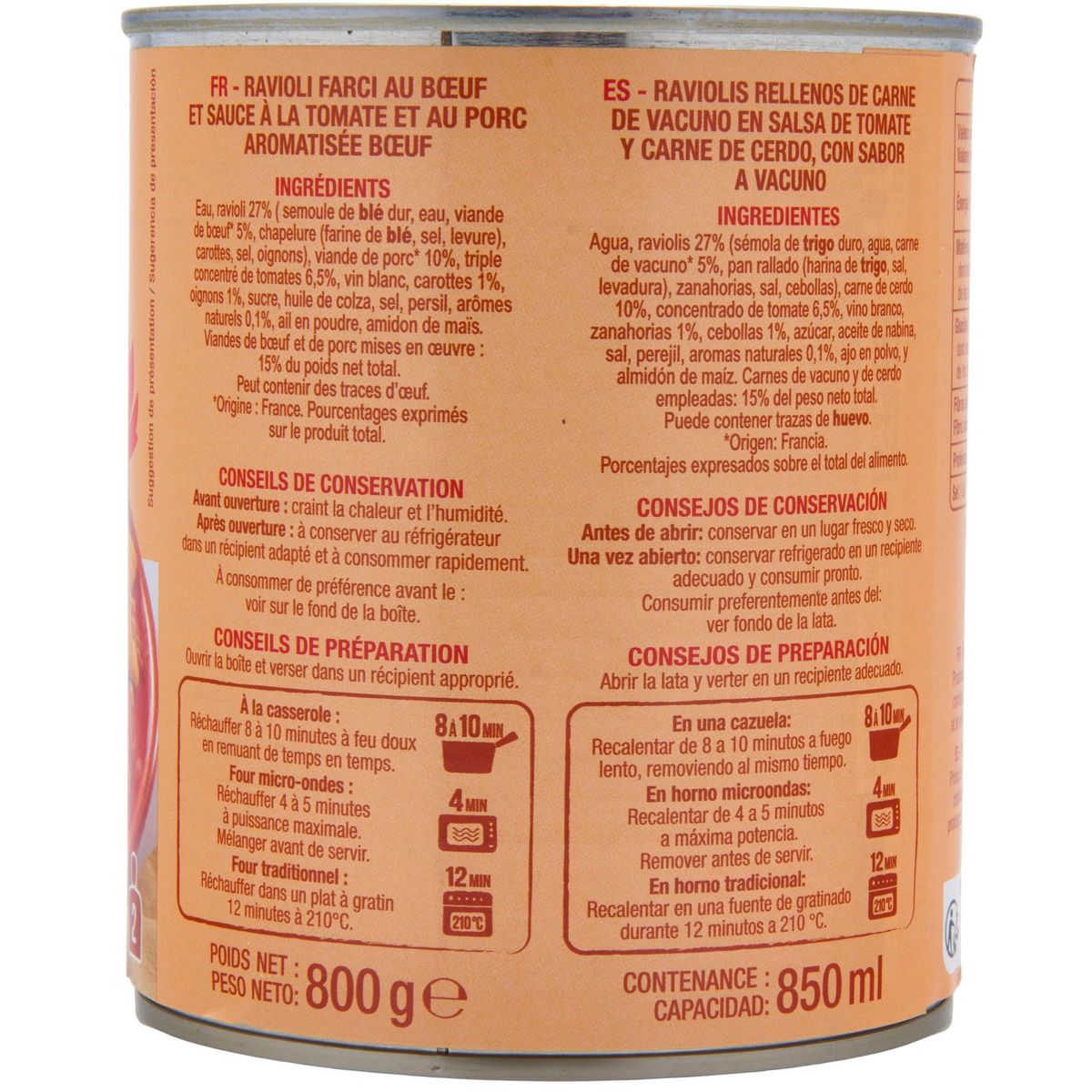 AUCHAN Ravioli à la bolognaise 2 personnes 800g