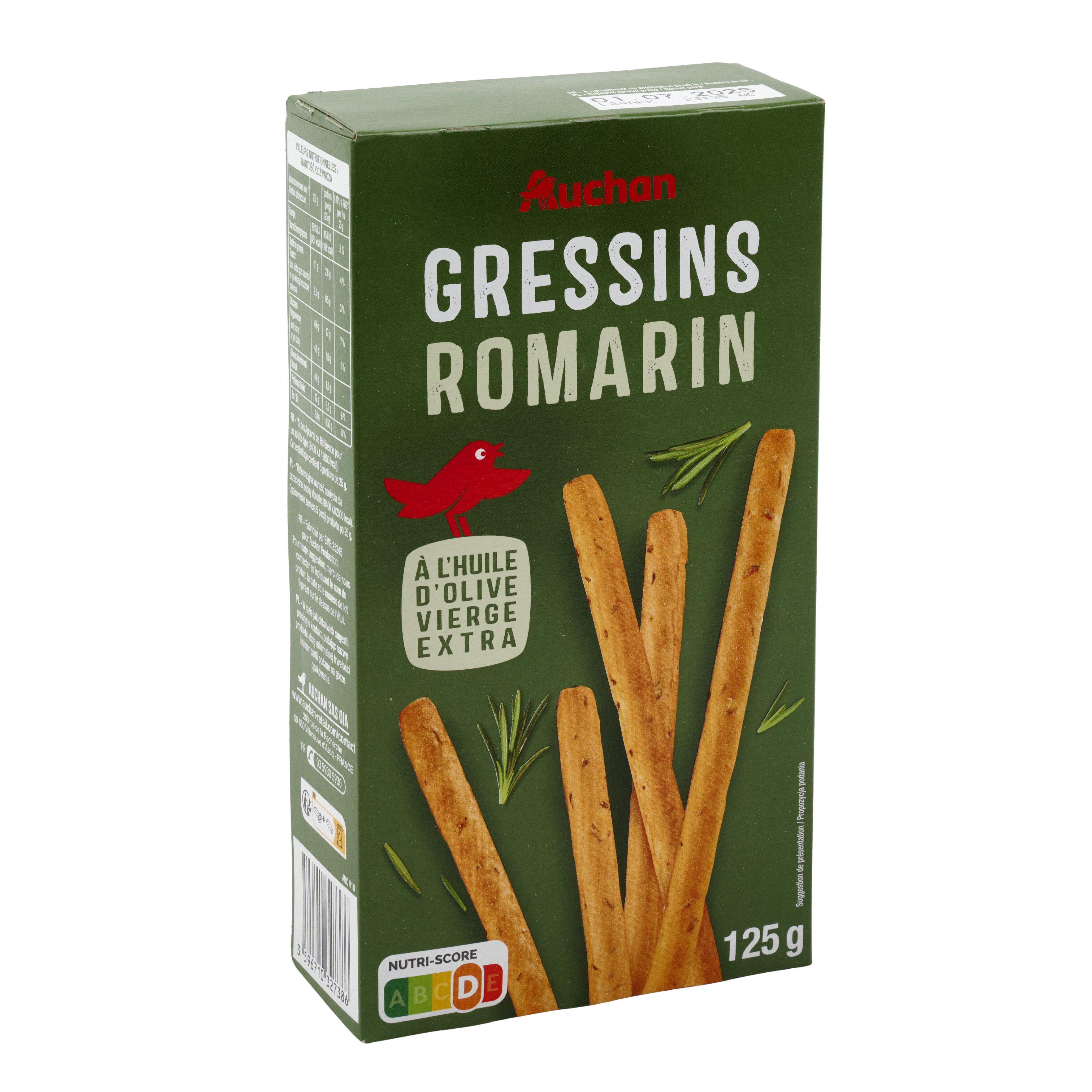 Voir la diapositive 2 : AUCHAN Gressins au romarin 125g