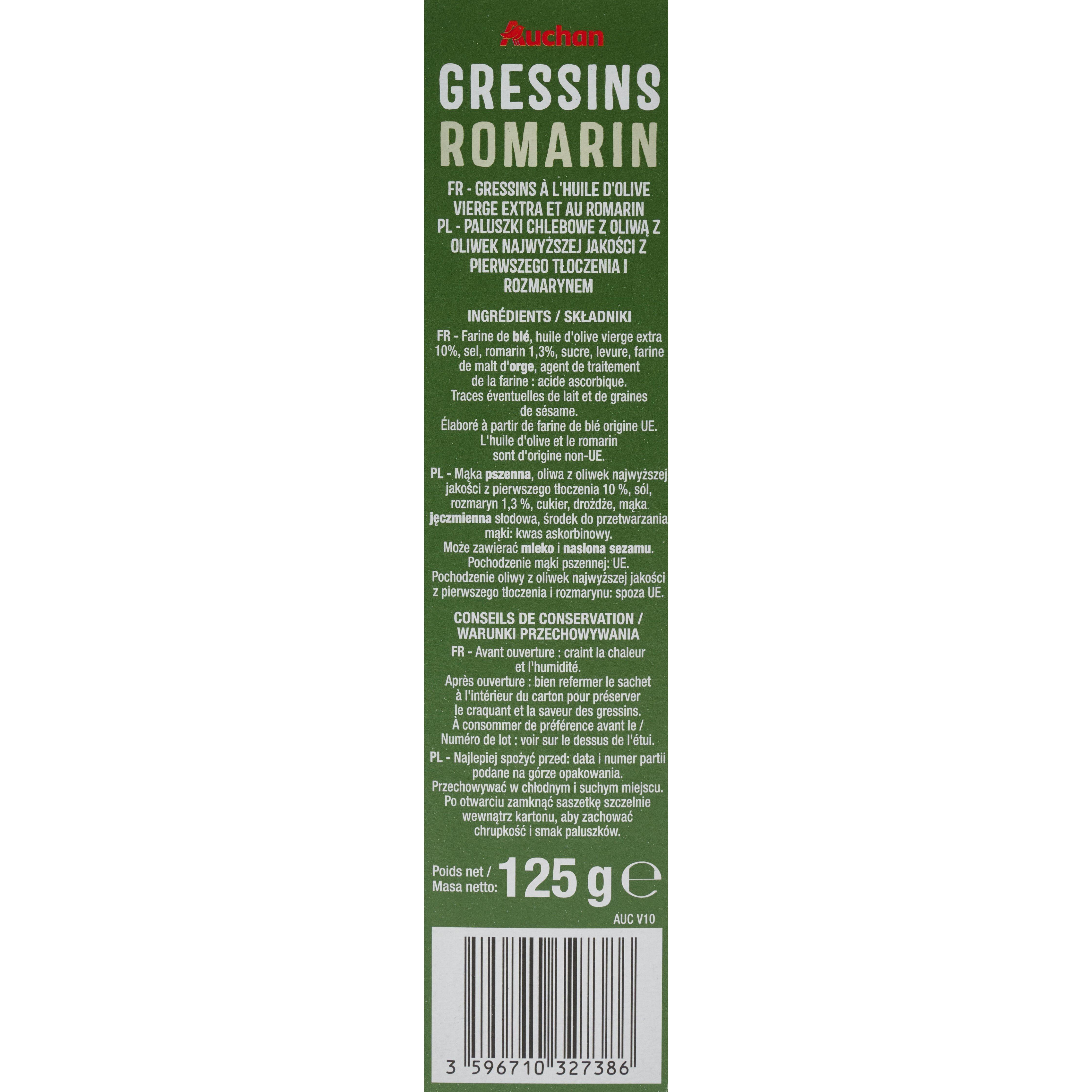 Voir la diapositive 3 : AUCHAN Gressins au romarin 125g