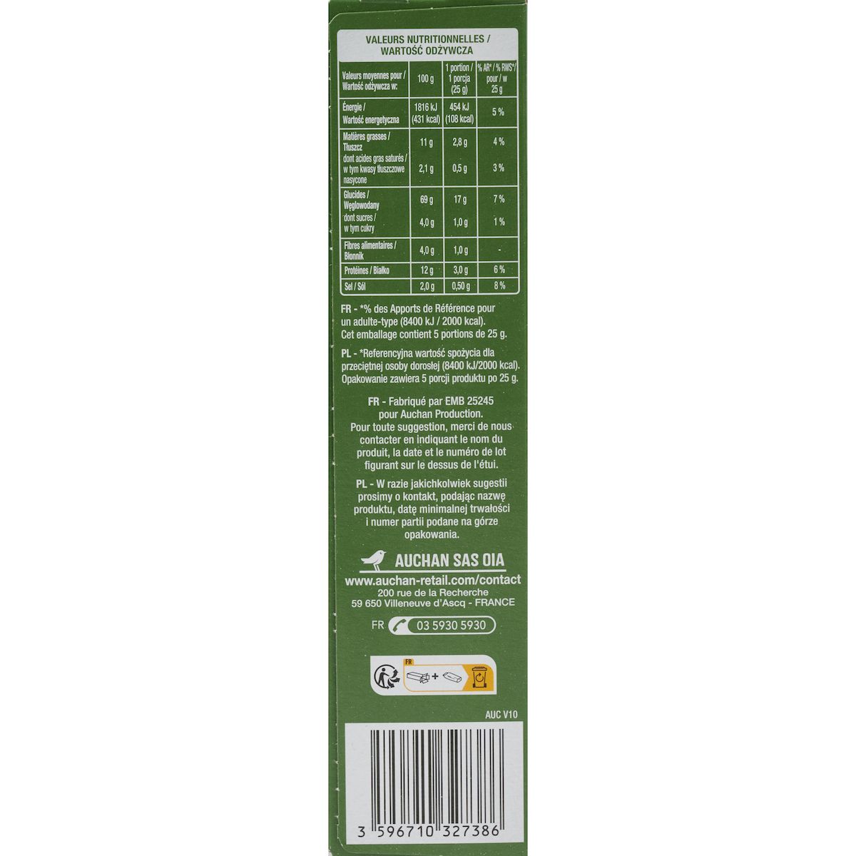 AUCHAN Gressins au romarin 125g