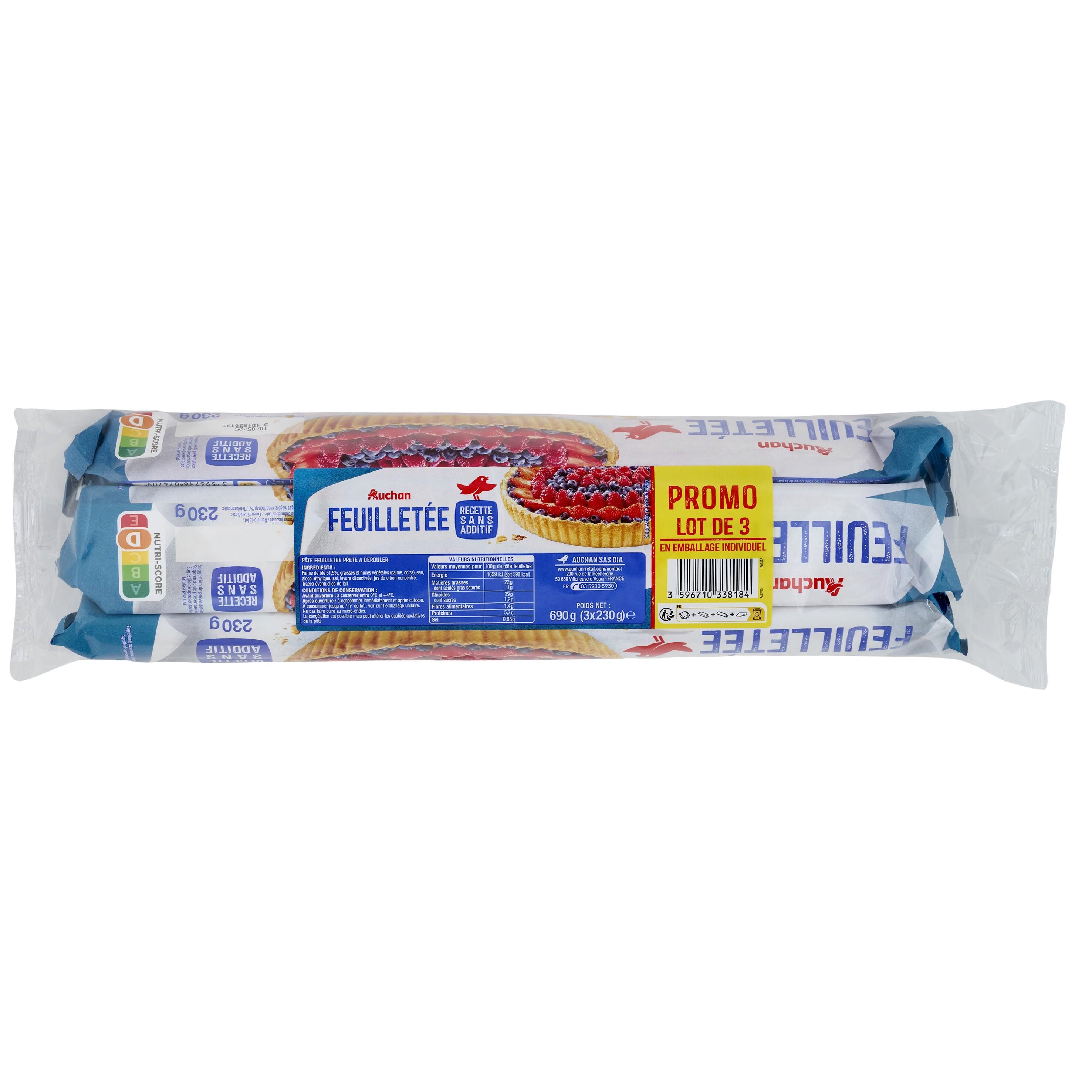 Voir la diapositive 2 : AUCHAN Pâte feuilletée 2+1 offert 690g