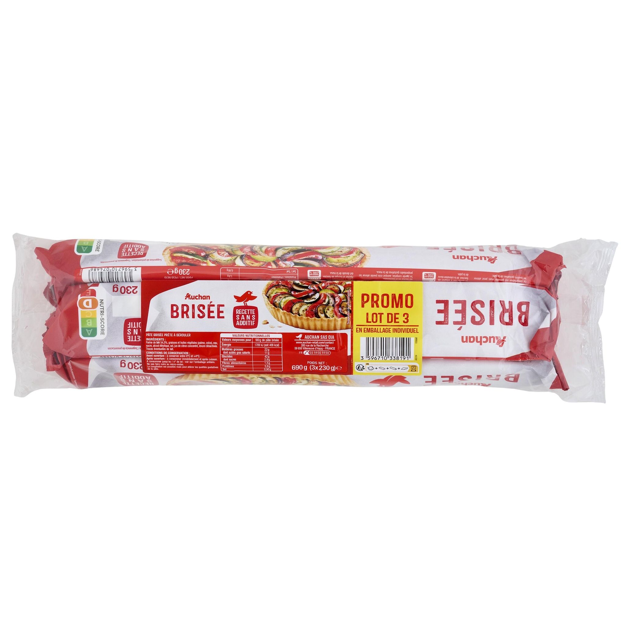 Voir la diapositive 2 : AUCHAN Pâte brisée 2+1 offert 690g