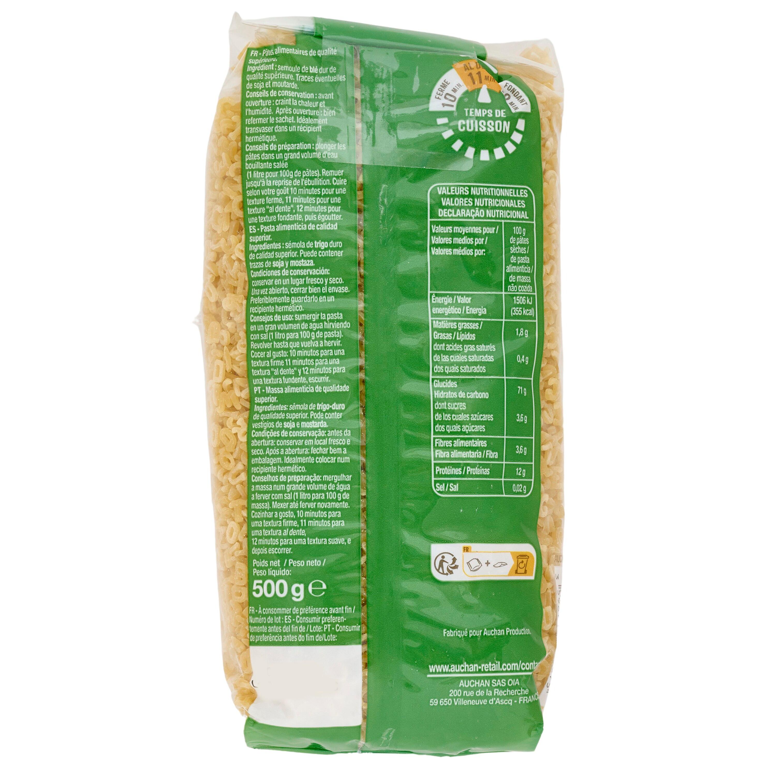 Voir la diapositive 2 : AUCHAN Pâtes alphabet 500g