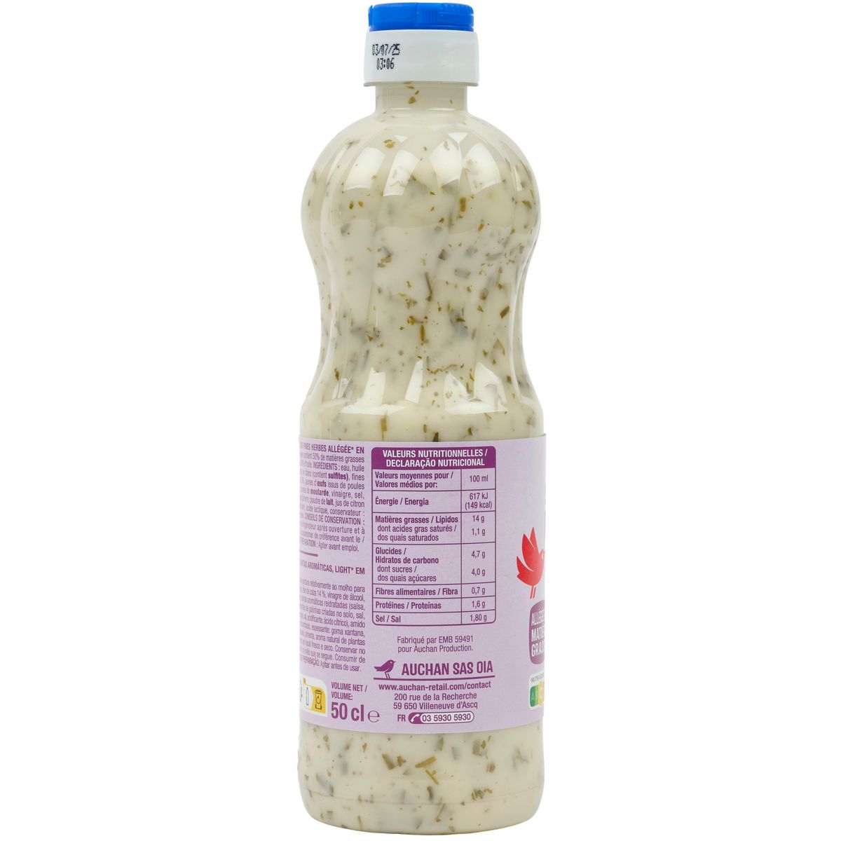 AUCHAN Sauce crudités saveur fine herbes allégée en matières grasses 50cl