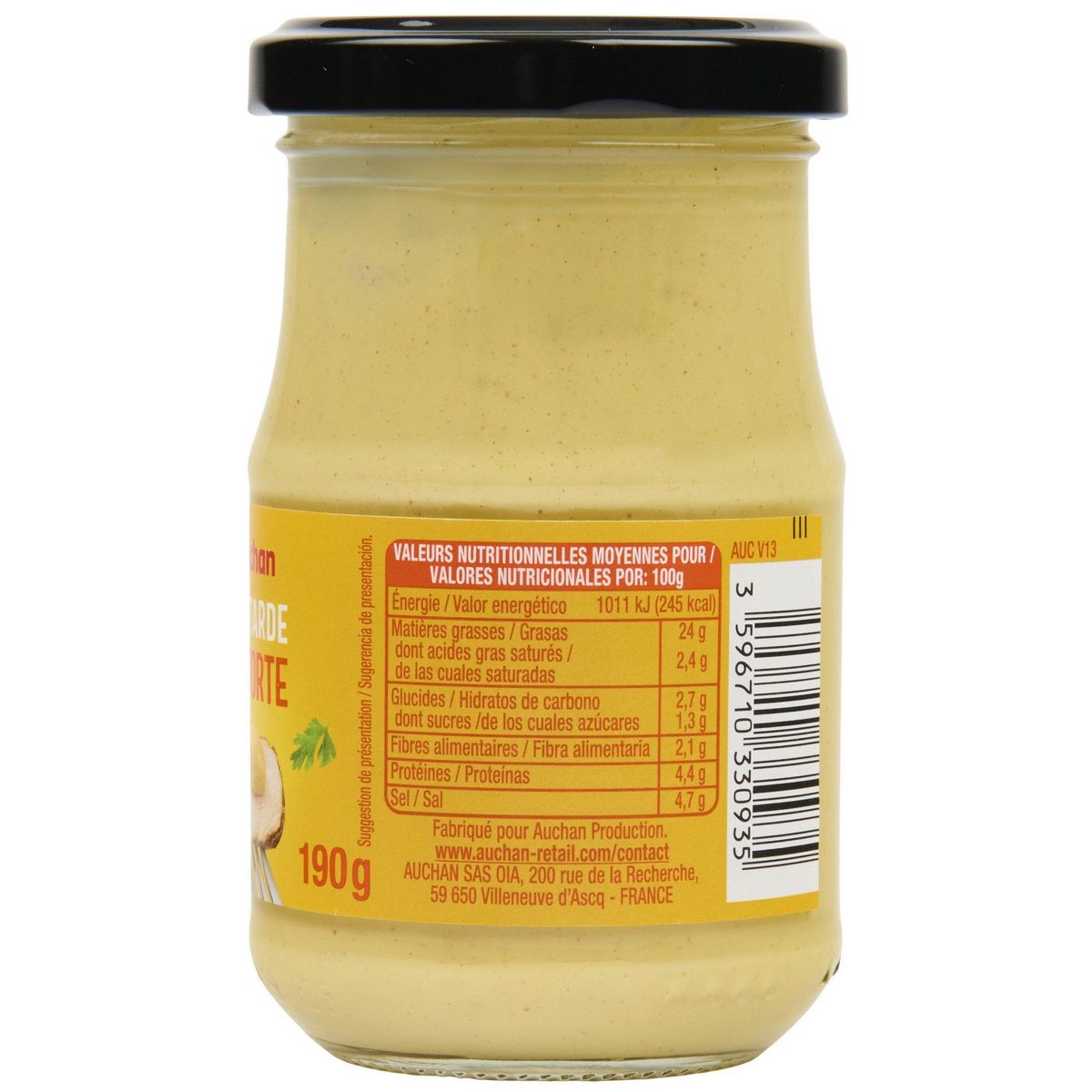 AUCHAN Moutarde mi-forte 190g