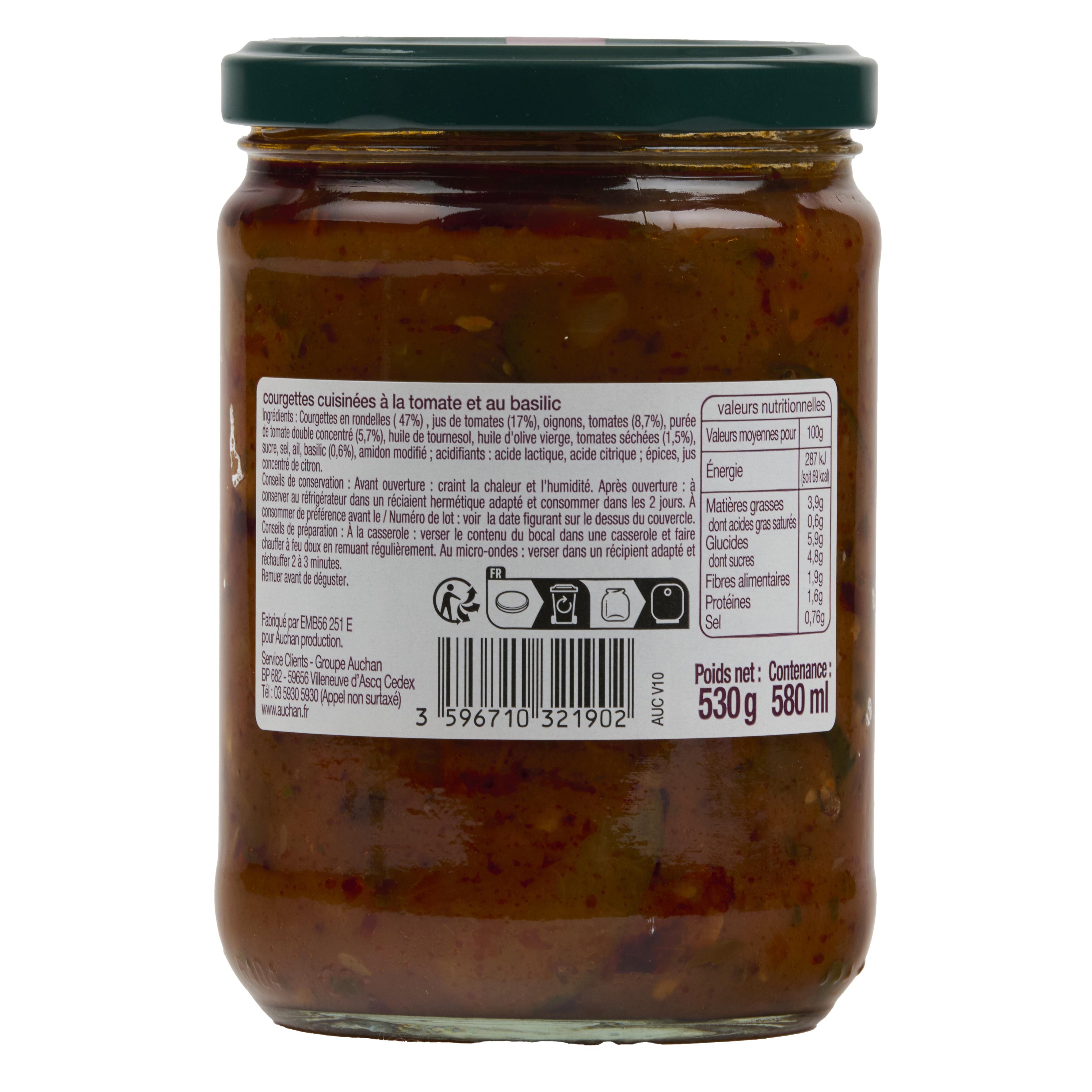 Voir la diapositive 3 : AUCHAN Courgettes cuisinées à la provençale en bocal 530g