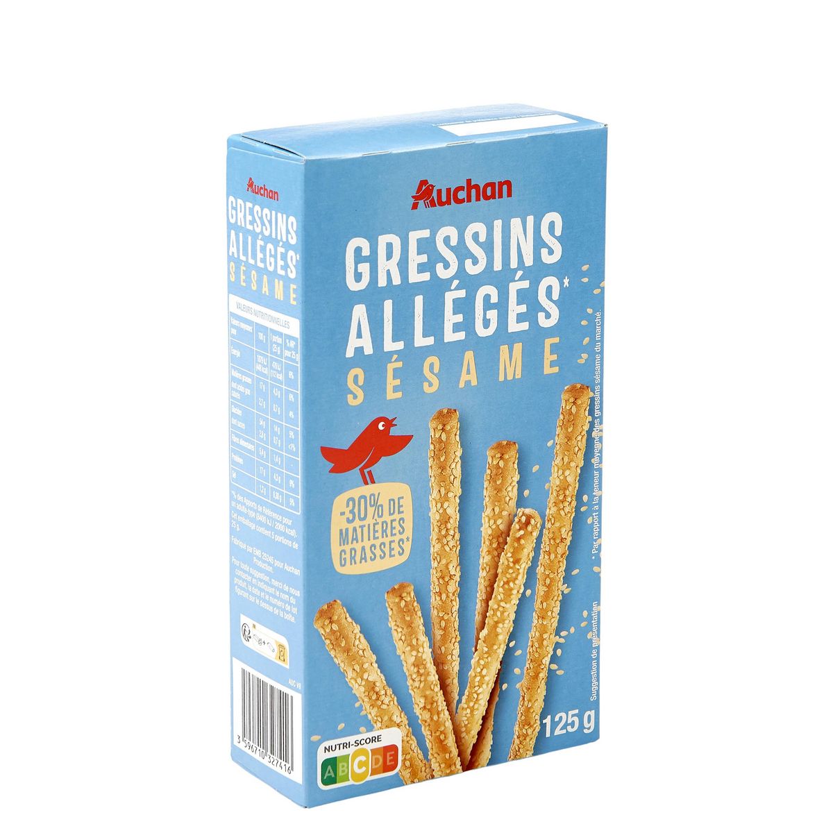 AUCHAN Gressins light au sésame 125g