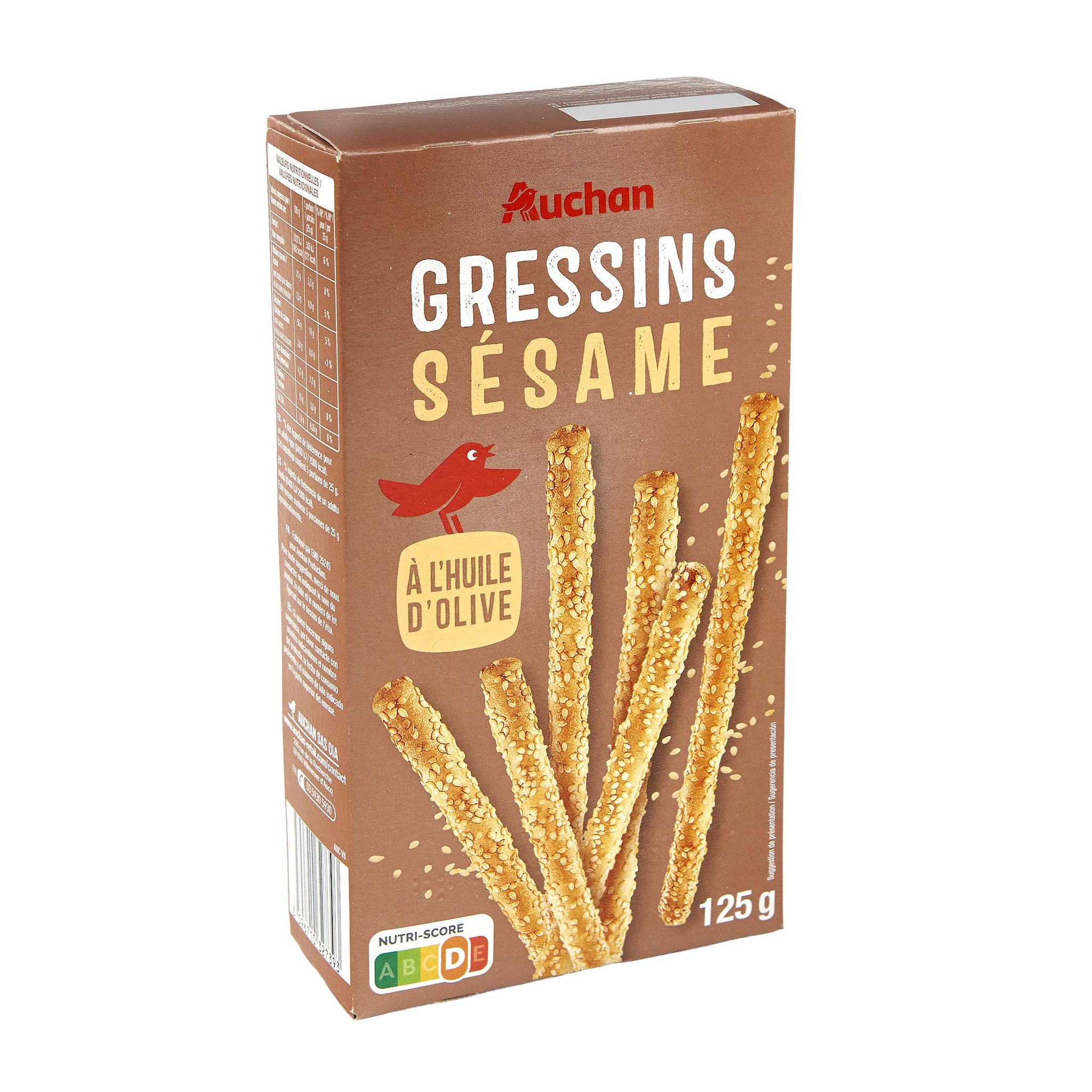 Voir la diapositive 2 : AUCHAN Gressins au sésame 125g