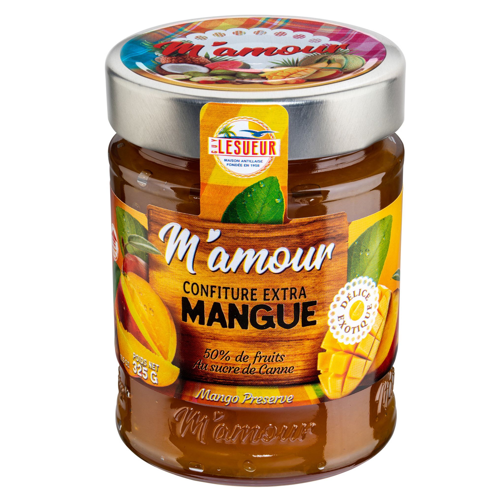 M'AMOUR Confiture mangue 50% de fruits au sucre de cannes en bocal 325g