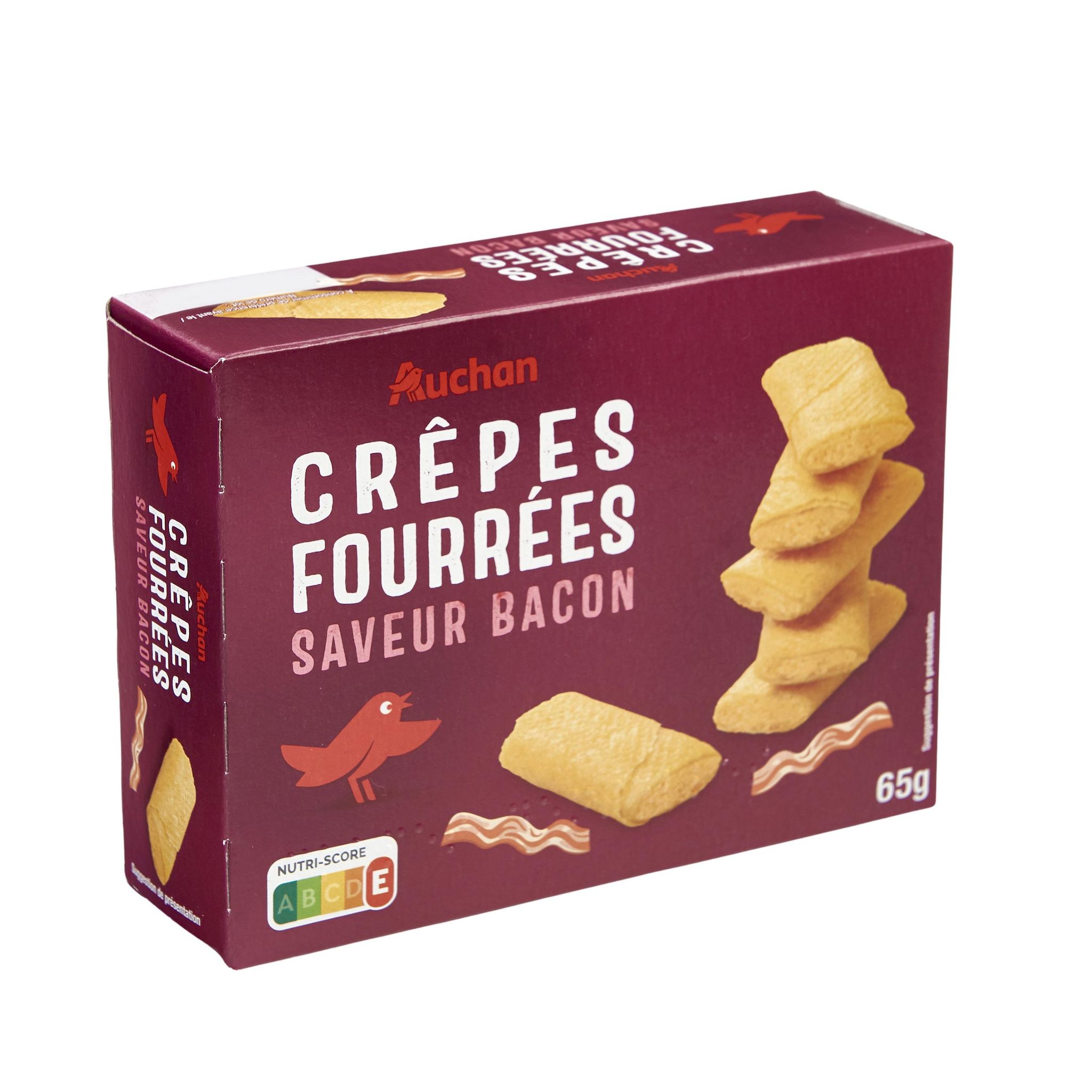 Voir la diapositive 2 : AUCHAN Mini crêpes dentelles bacon 65g