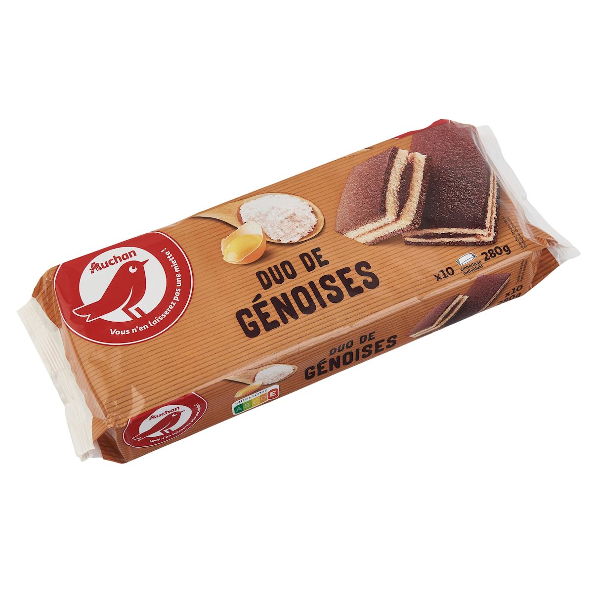 AUCHAN Duo de génoises sachets individuels 10 gâteaux 280g