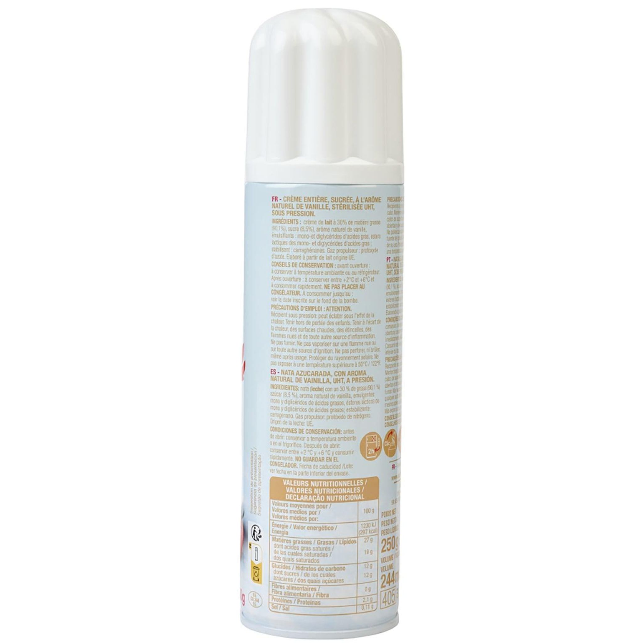 Voir la diapositive 3 : AUCHAN Crème fouettée entière sucrée à la vanille 30% MG UHT 250g