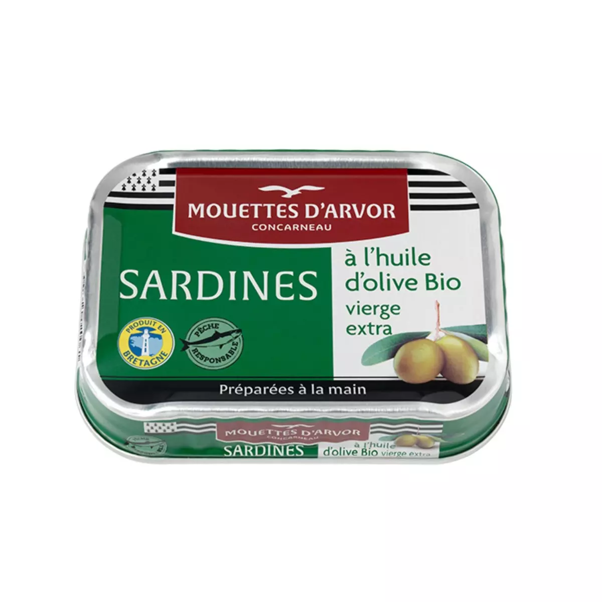 MOUETTES D'ARVOR Sardines à l'huile d'olive vierge extra bio produit en Bretagne 115g