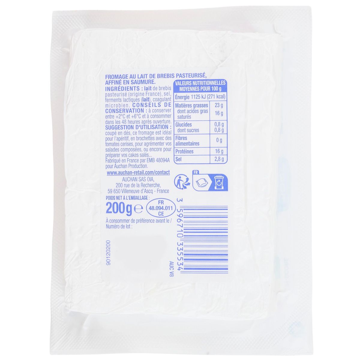 AUCHAN Fromage de brebis en tranche 200g