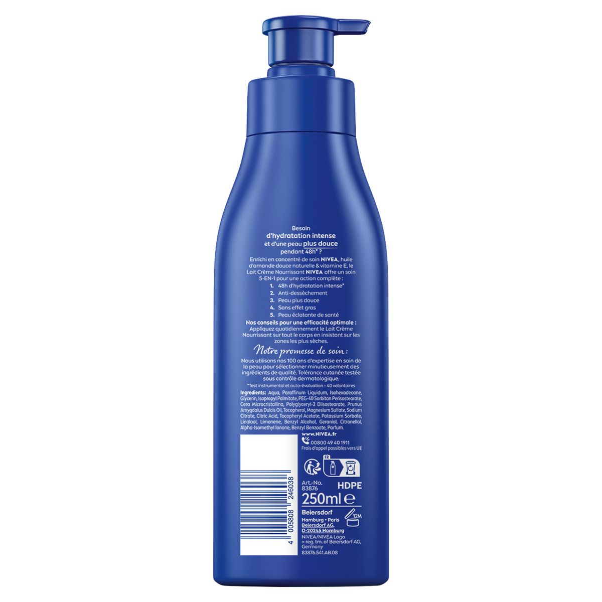 NIVEA Lait crème nourrissant 48h hydratation intense peaux sèches à très sèches 250ml