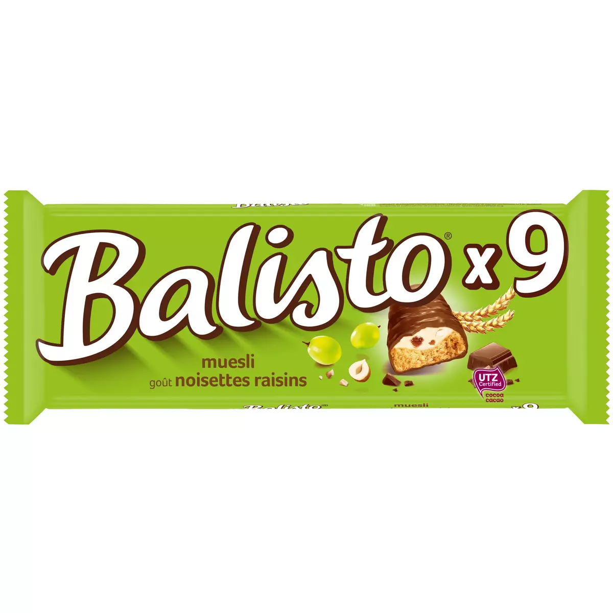 BALISTO Barres chocolatées au muesli noisettes et raisins 9 barres 167g
