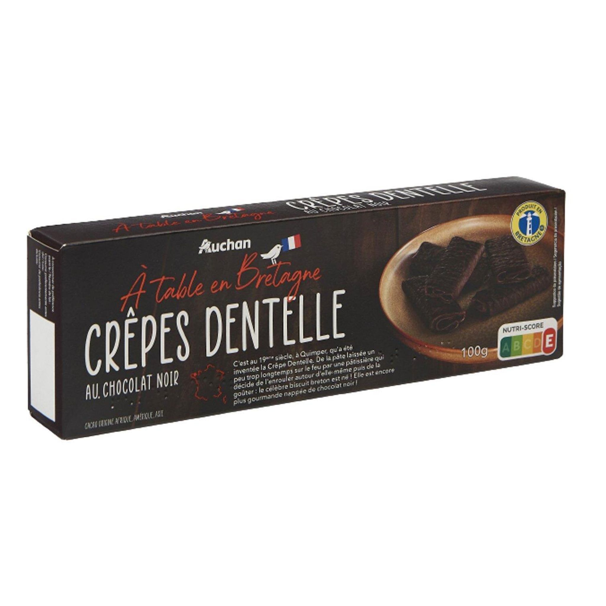 Voir la diapositive 2 : AUCHAN TERROIR Crêpes dentelle au chocolat noir 100g