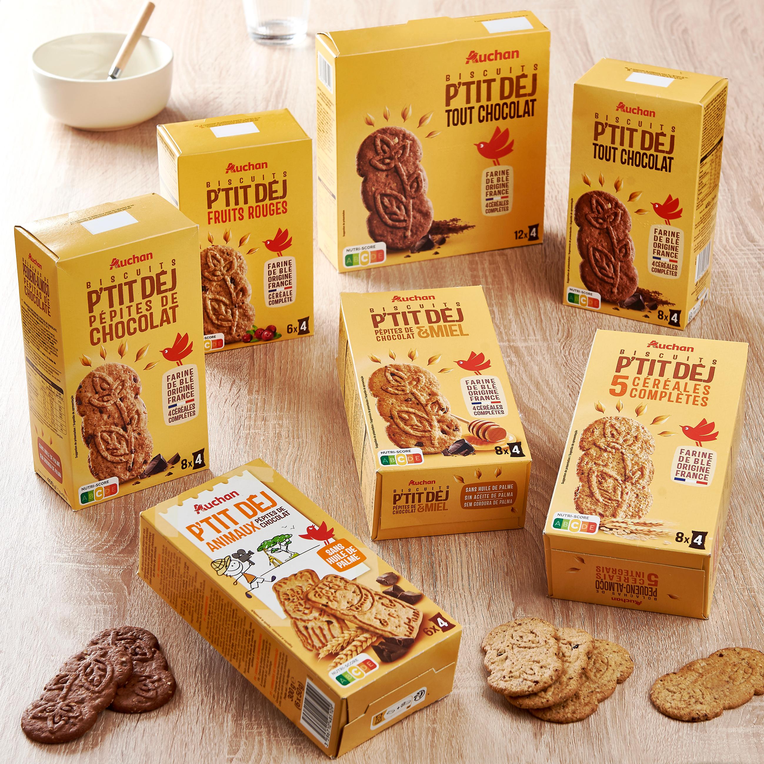 Voir la diapositive 3 : AUCHAN Biscuits petit-déjeuner aux céréales fruits rouges sachets fraîcheur 6x4 biscuits 300g