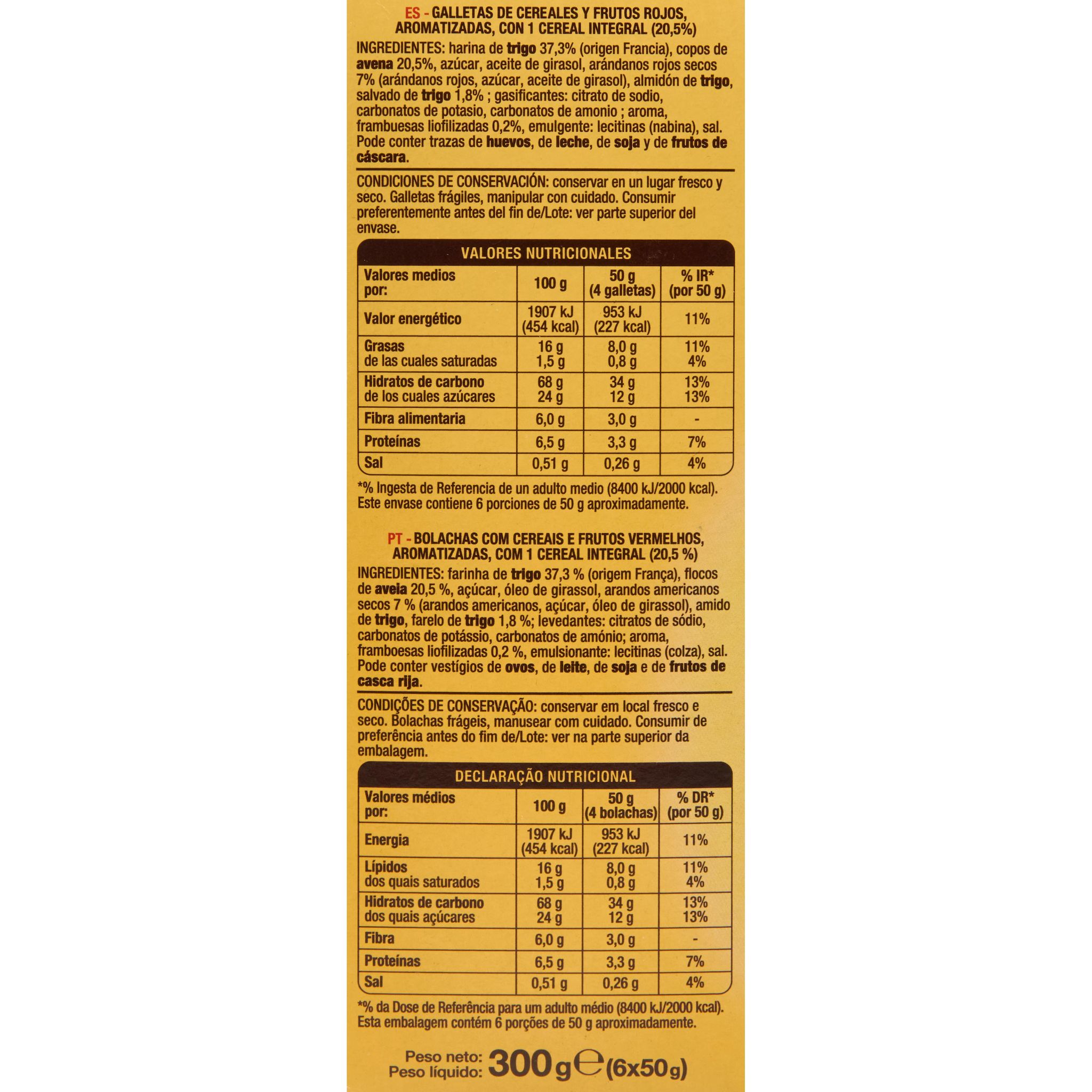 Voir la diapositive 5 : AUCHAN Biscuits petit-déjeuner aux céréales fruits rouges sachets fraîcheur 6x4 biscuits 300g