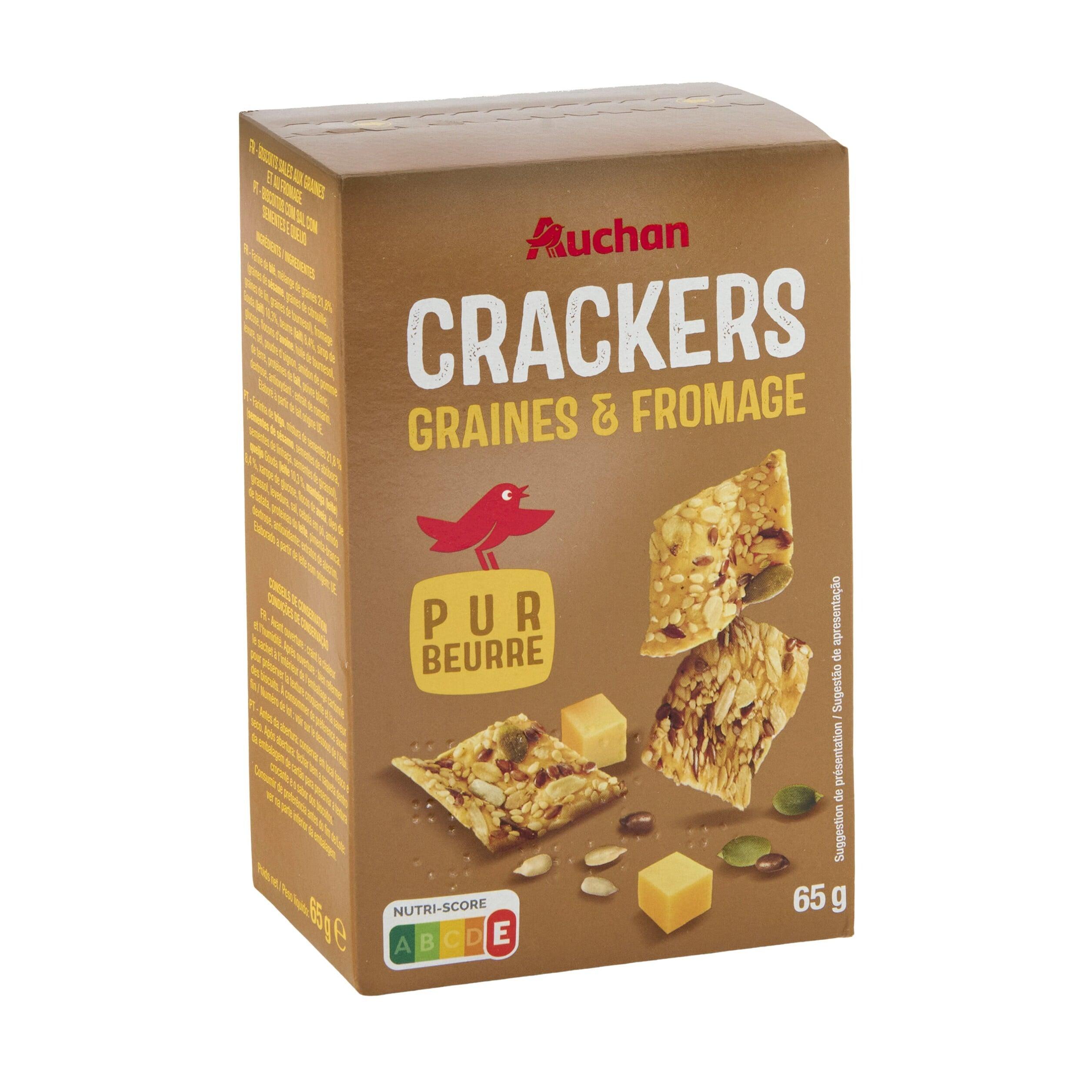 Voir la diapositive 2 : AUCHAN Crackers aux graines et fromage 65g