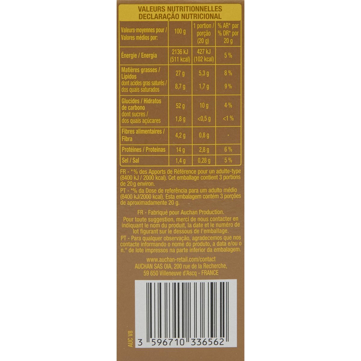 AUCHAN Crackers aux graines et fromage 65g