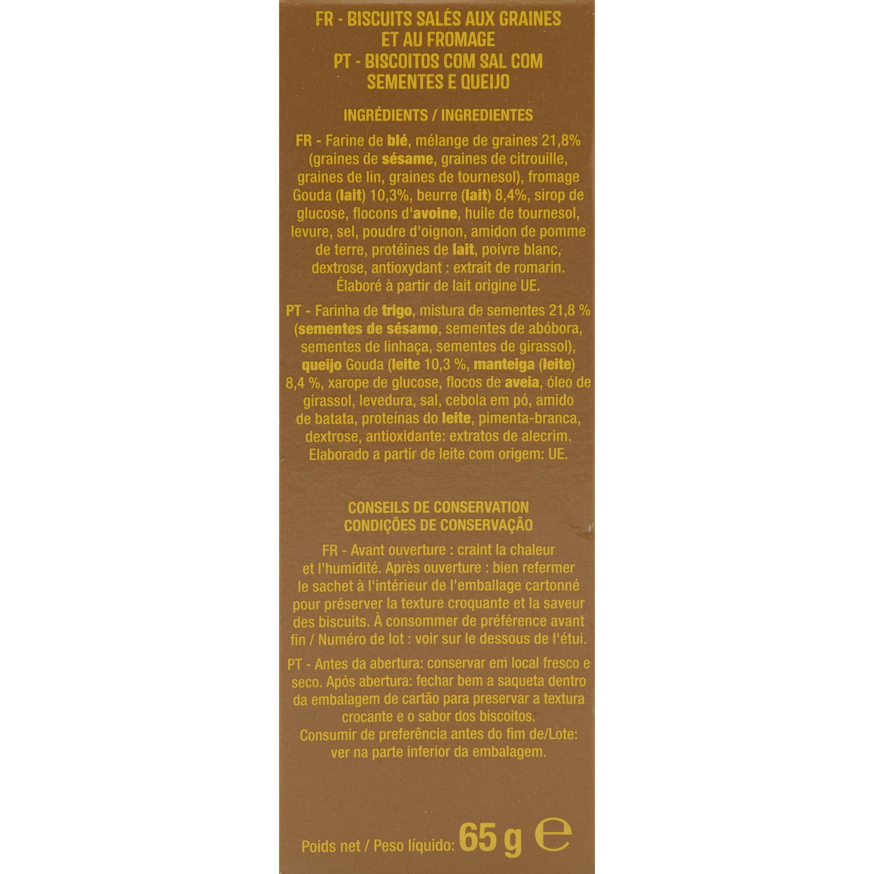 Voir la diapositive 3 : AUCHAN Crackers aux graines et fromage 65g