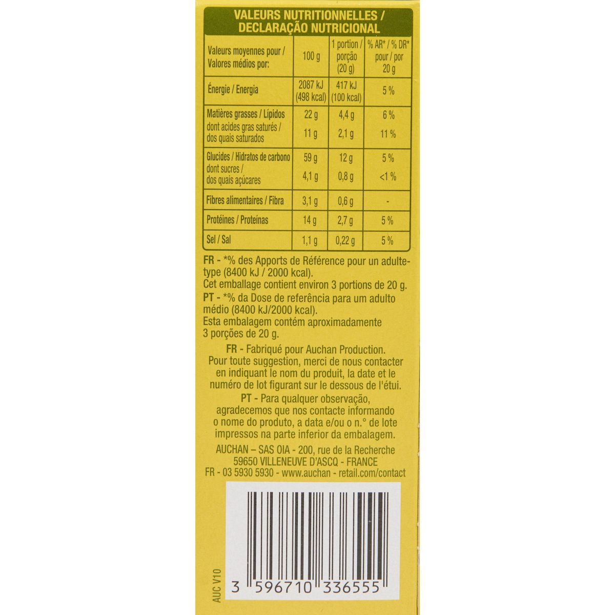 AUCHAN Crackers fromage et oignon 65g