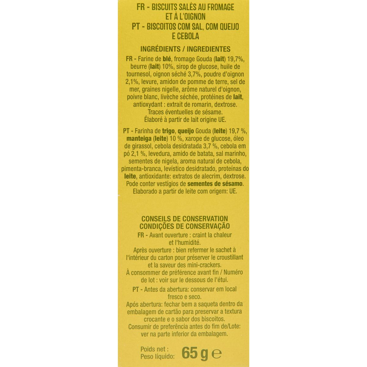 AUCHAN Crackers fromage et oignon 65g