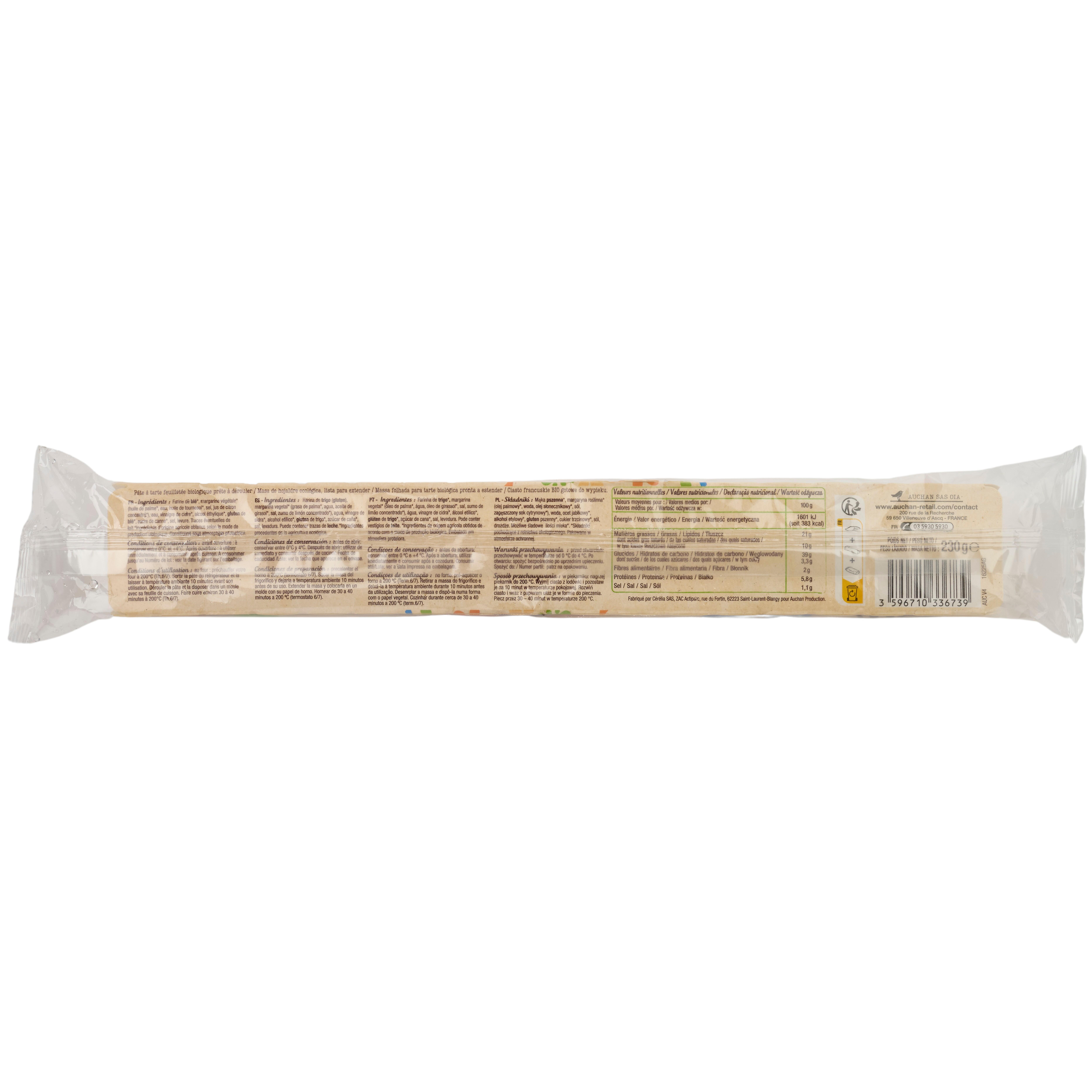 Voir la diapositive 4 : AUCHAN BIO Pâte feuilletée 230g