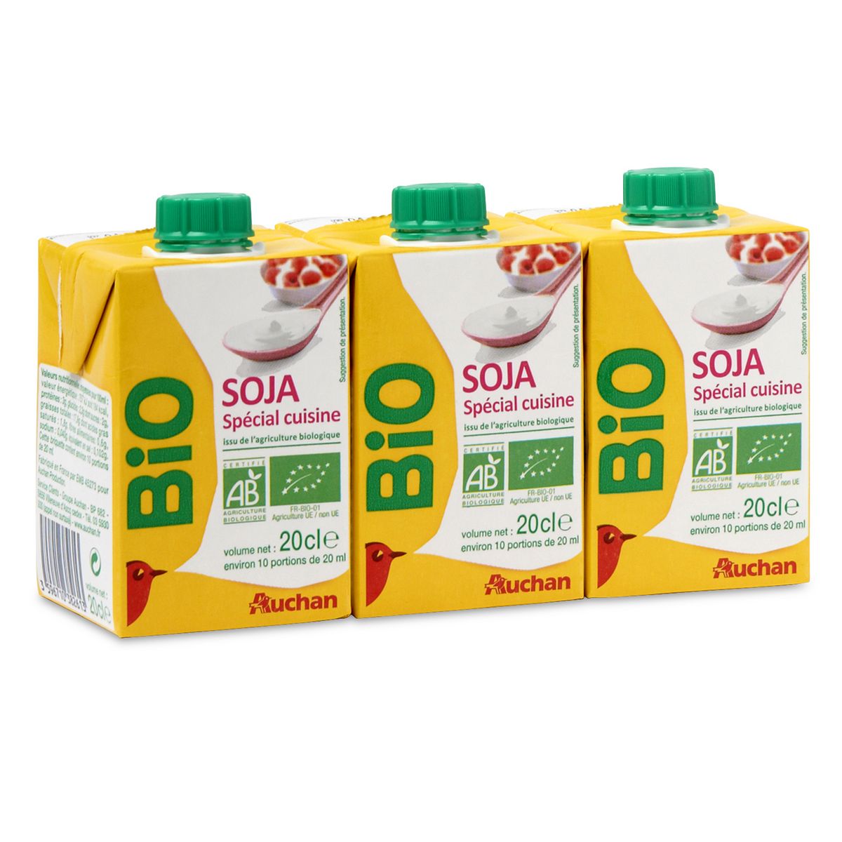AUCHAN BIO Soja spécial cuisine UHT 3x20cl