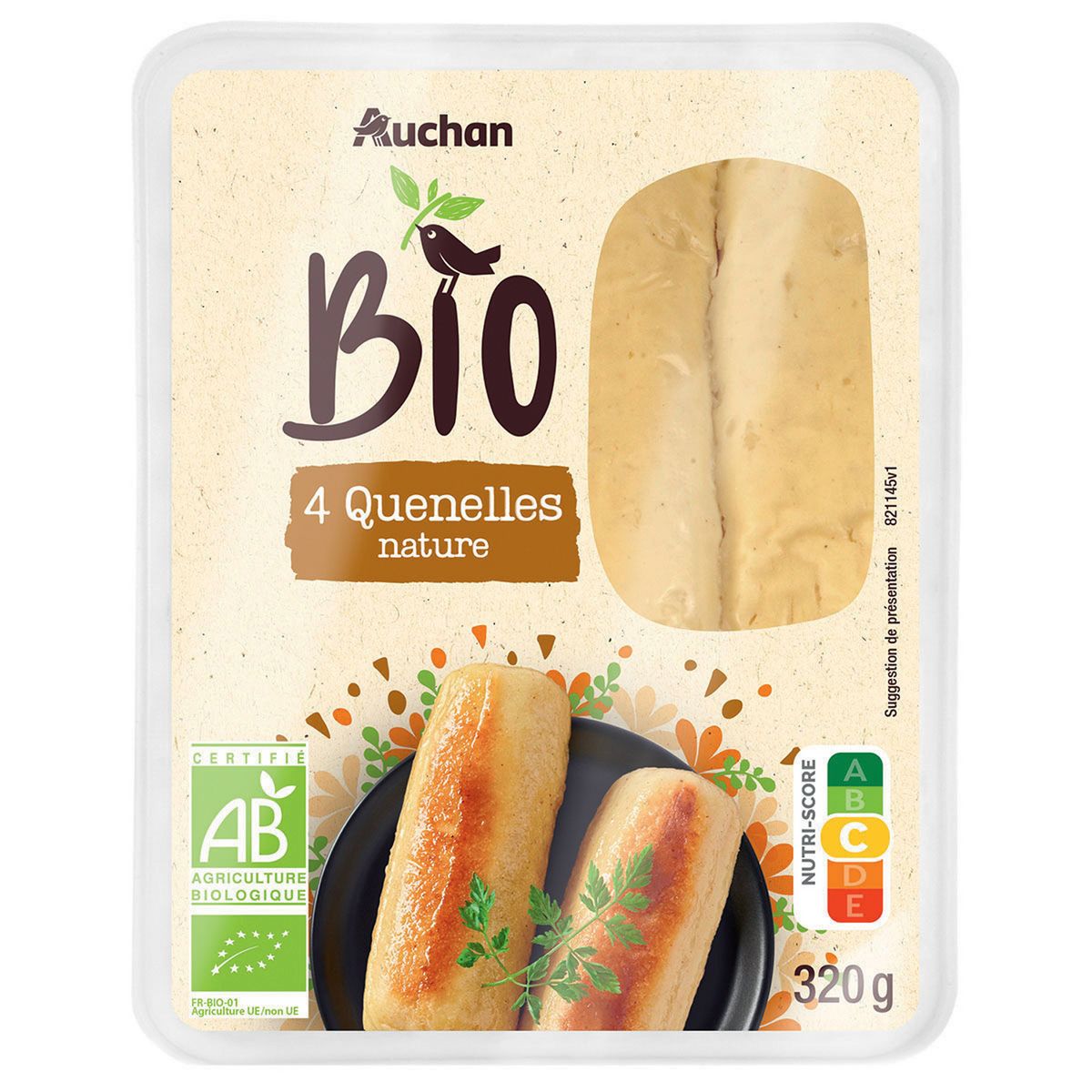 AUCHAN BIO Quenelle nature 4 pièces 320g