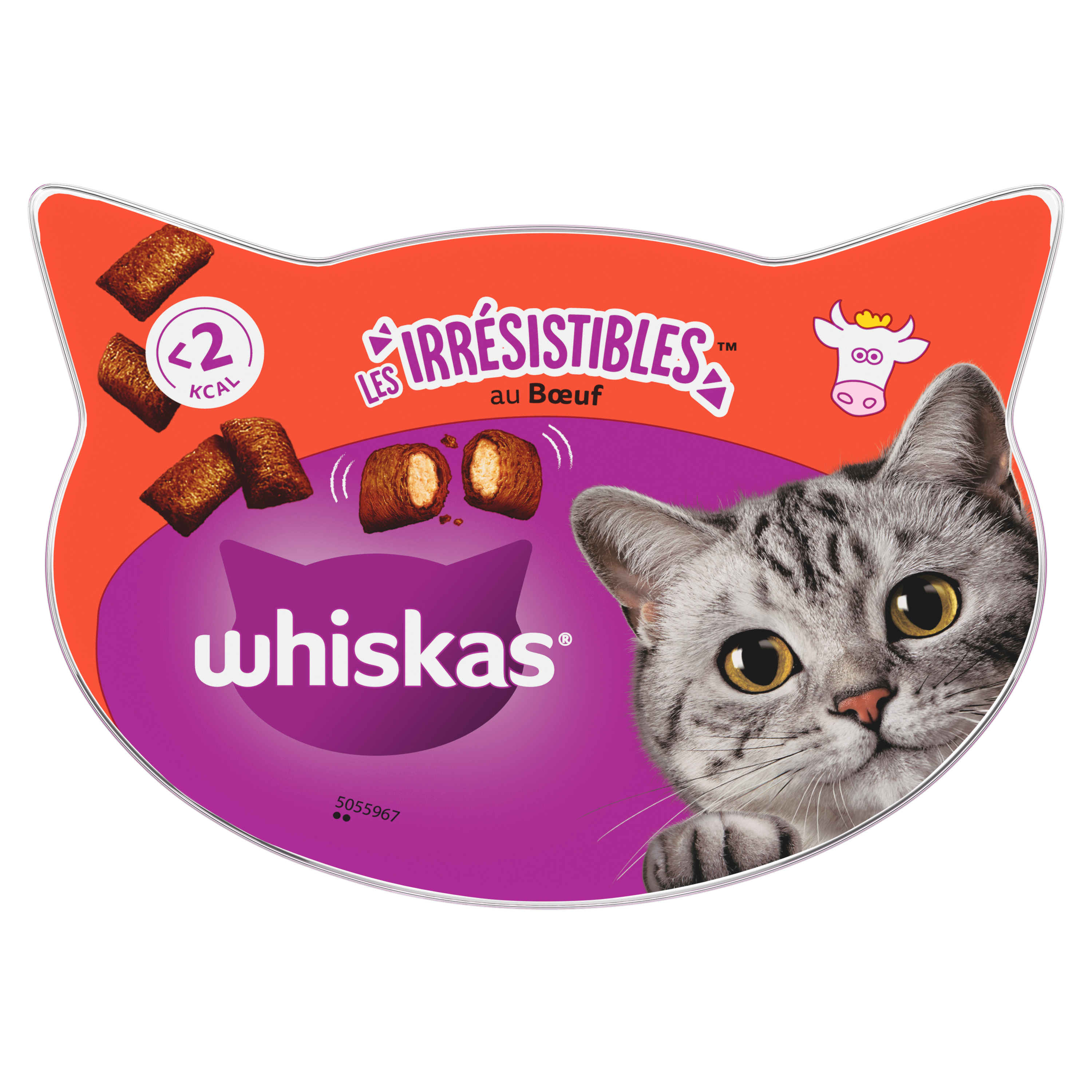 Voir la diapositive 2 : WHISKAS Les irrésistibles barquette friandises au boeuf pour chat 60g