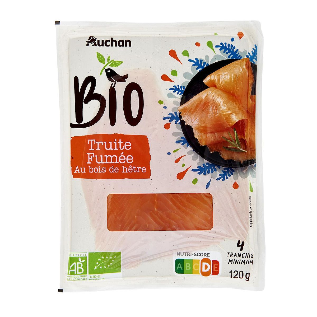 AUCHAN BIO Truite fumée 4 tranches 120g