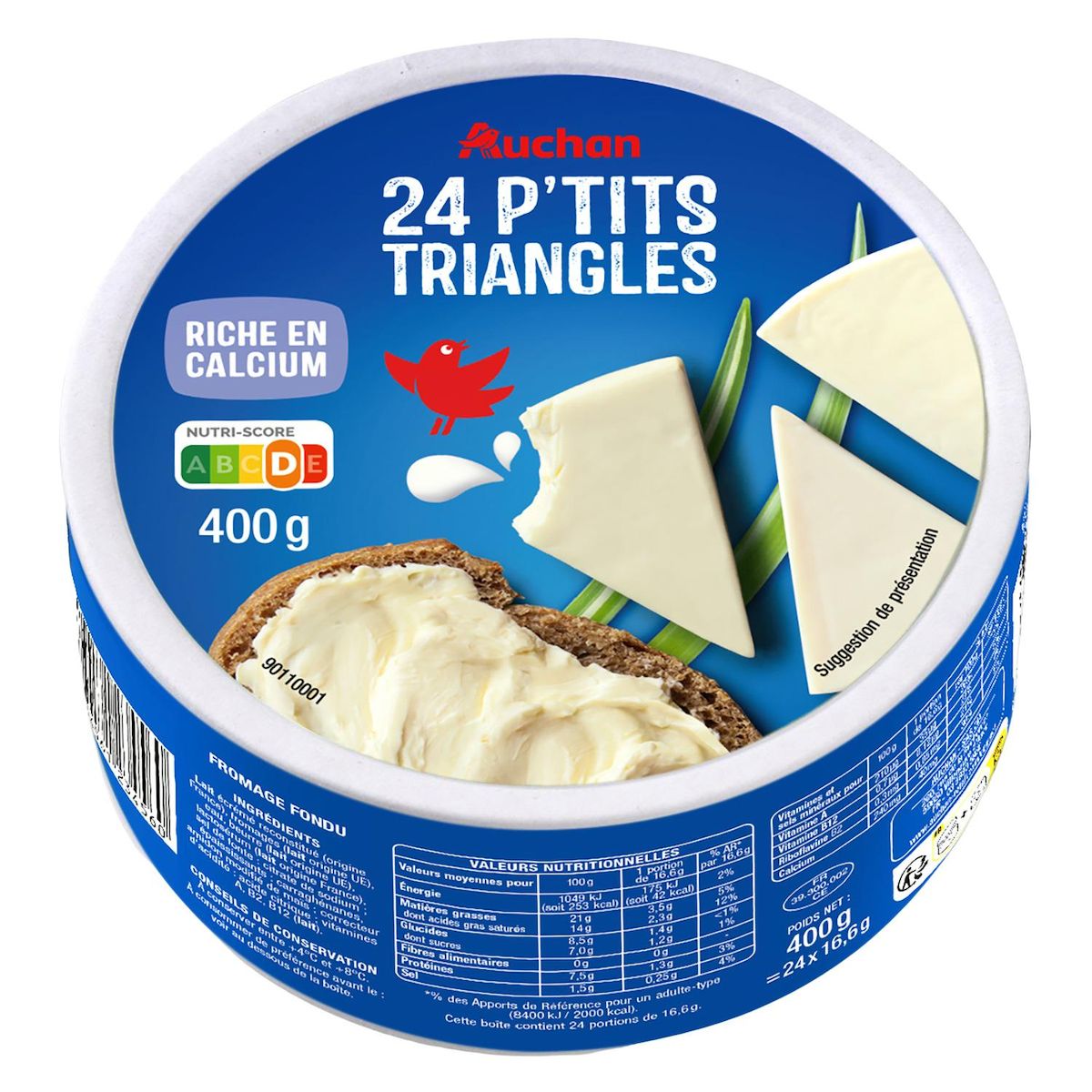 AUCHAN Petits triangles de fromage fondu 24 parts 400g