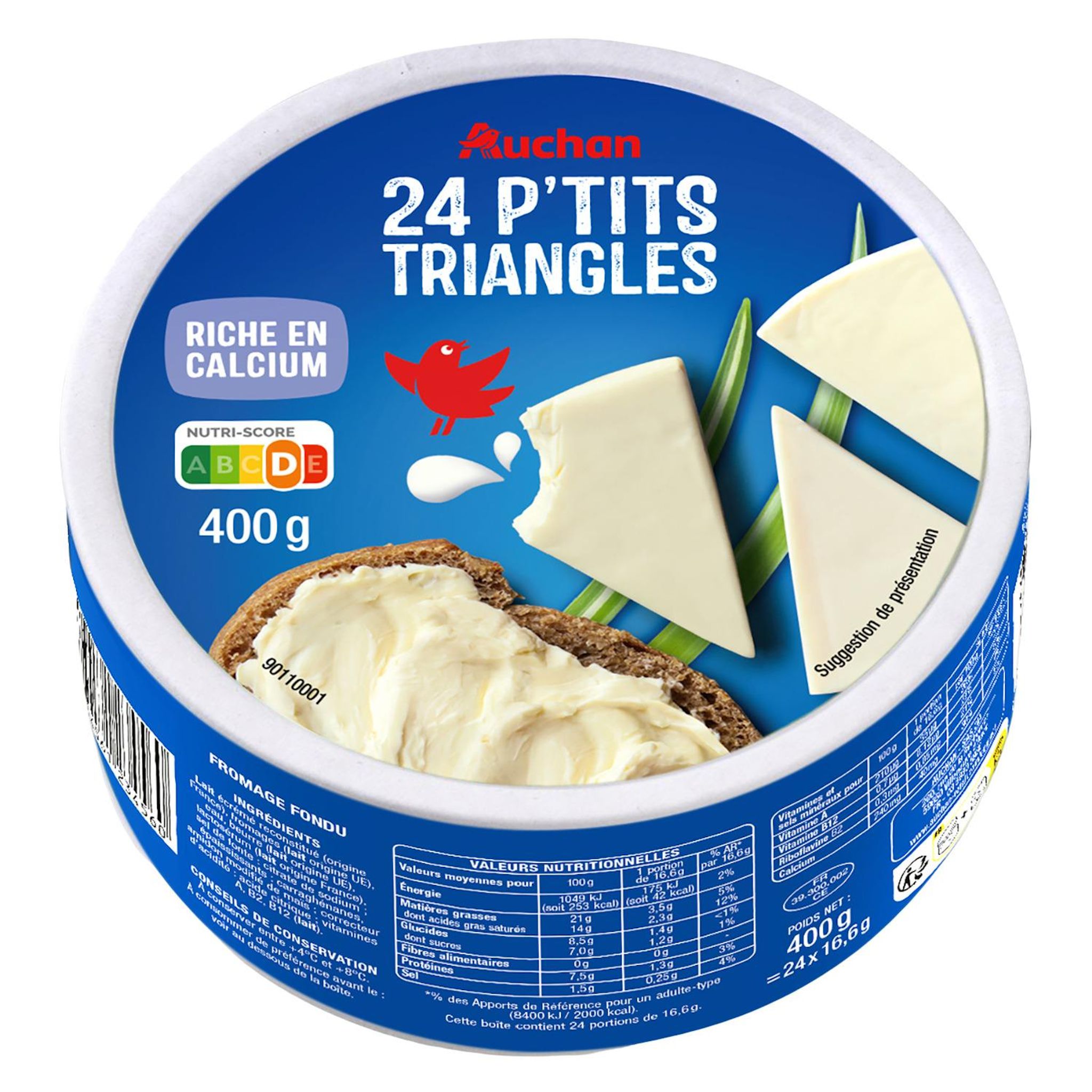 Voir la diapositive 2 : AUCHAN Petits triangles de fromage fondu 24 parts 400g