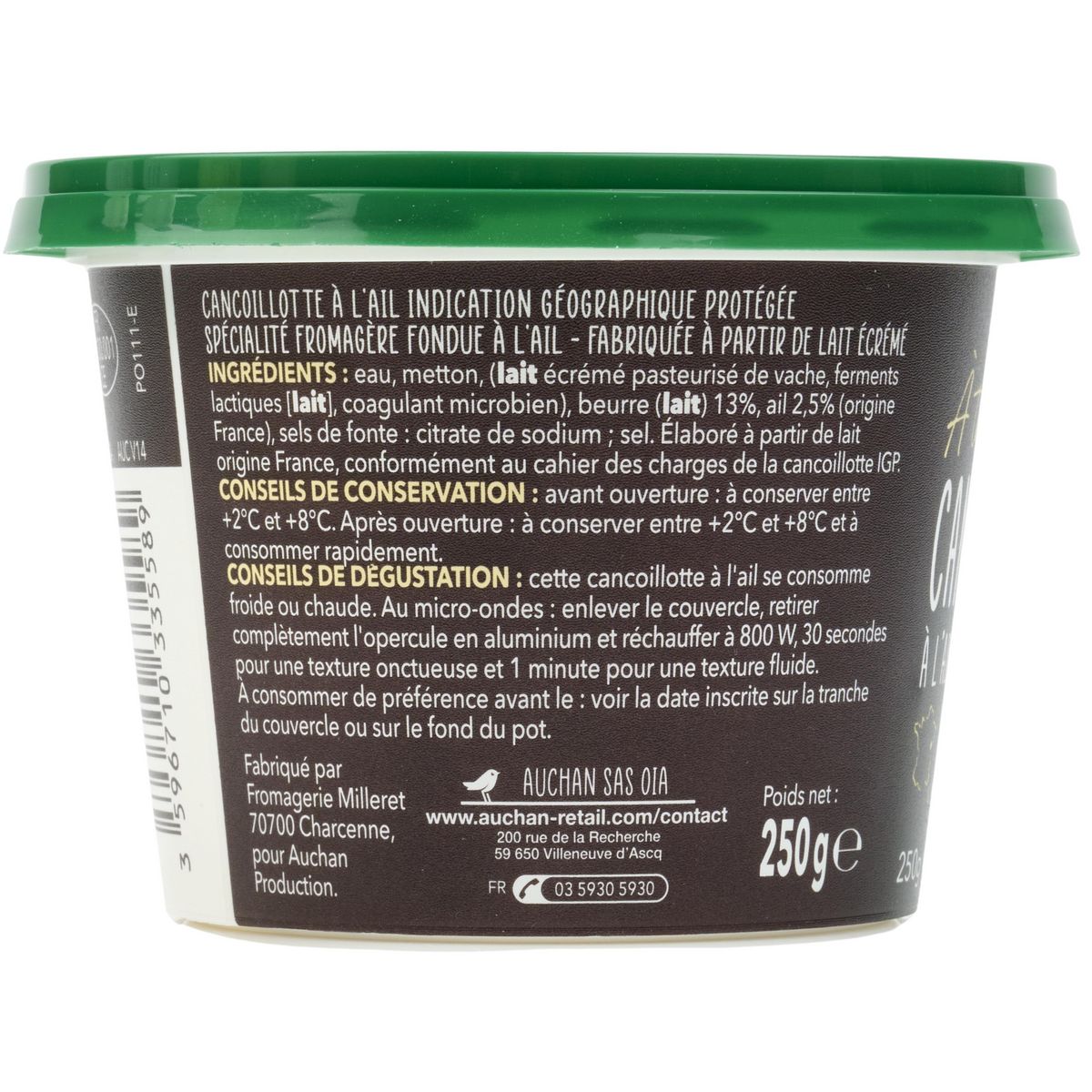 AUCHAN TERROIR Cancoillotte à l'ail 250g