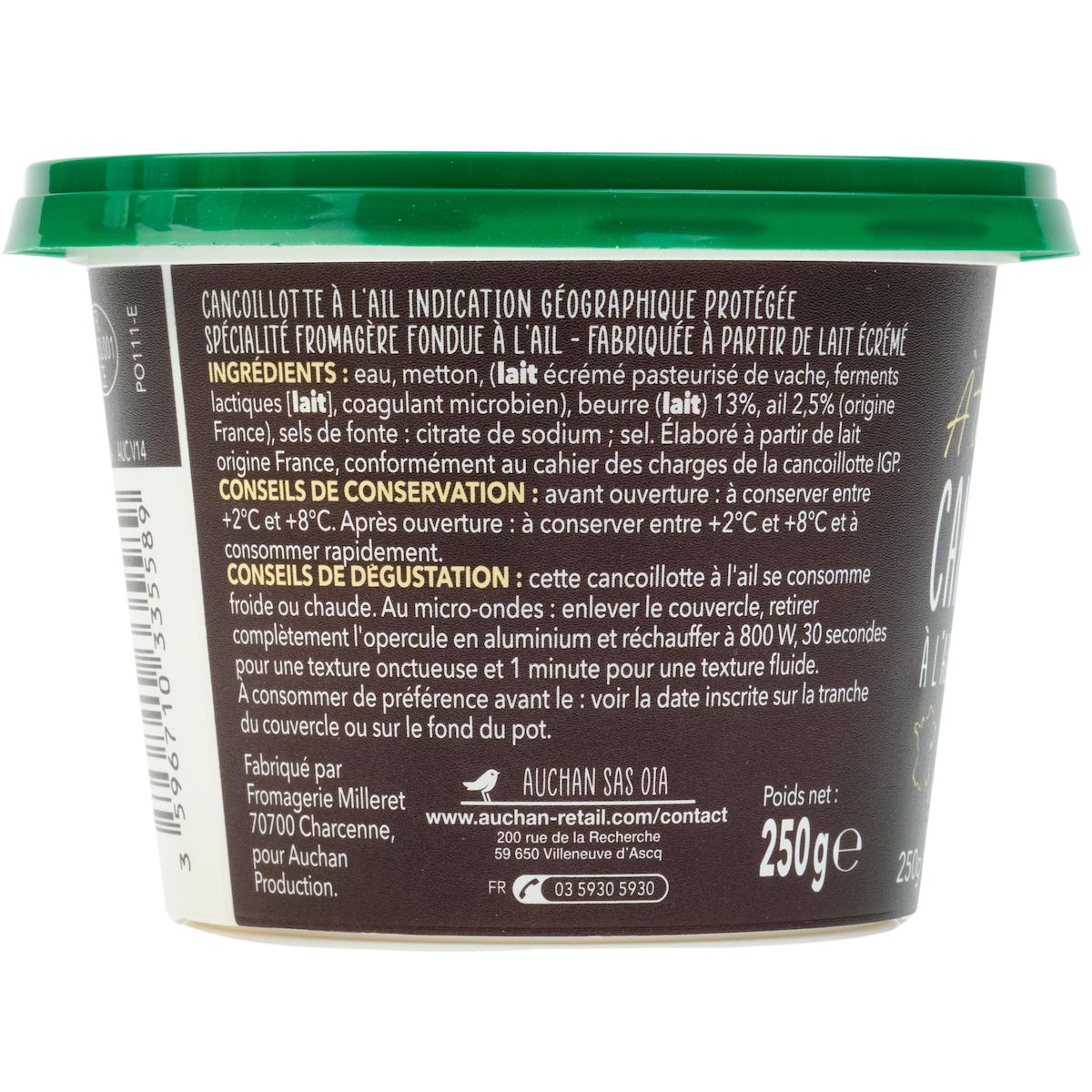 AUCHAN TERROIR Cancoillotte à l'ail 250g