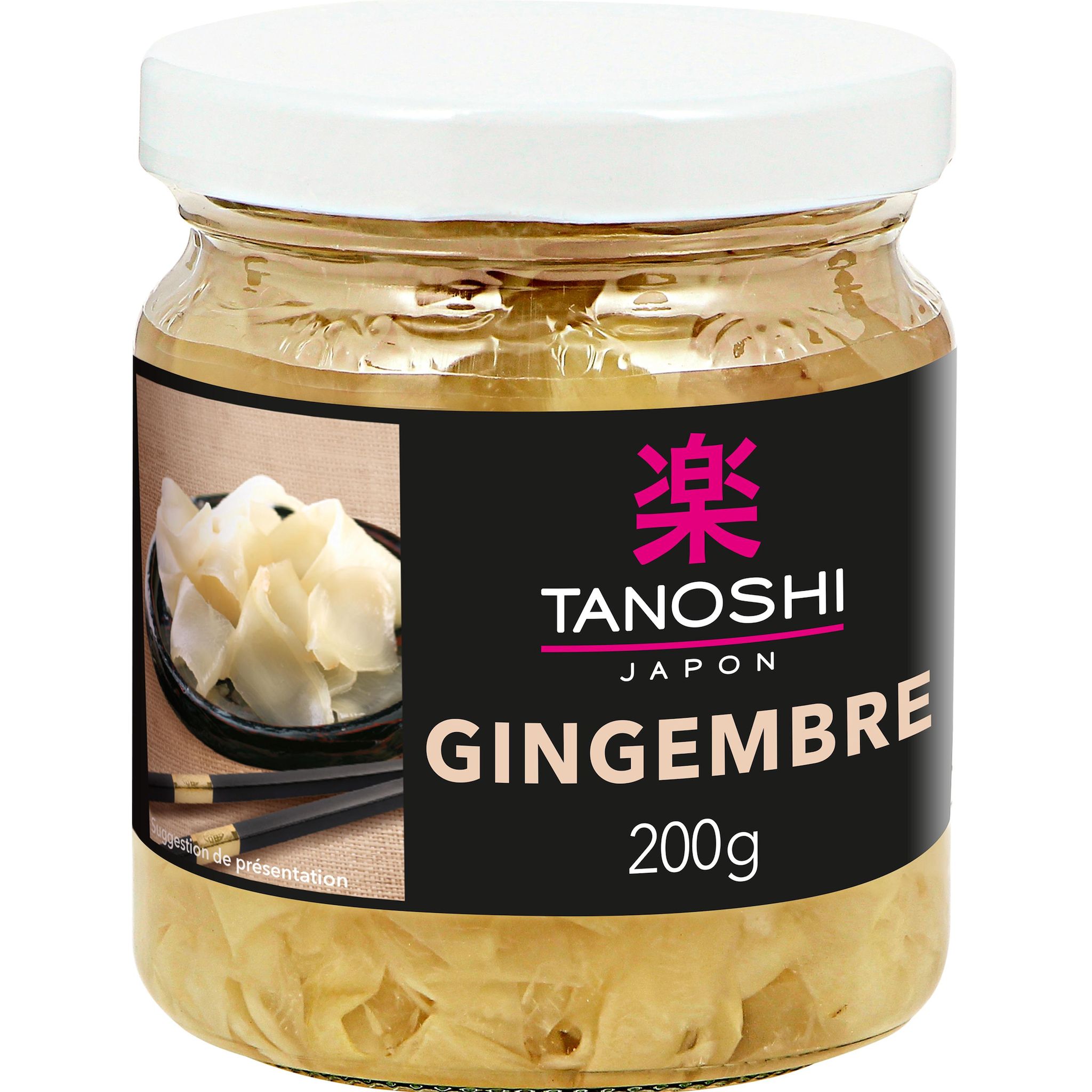 Voir la diapositive 2 : TANOSHI Gingembre en fines lamelles en bocal 200g